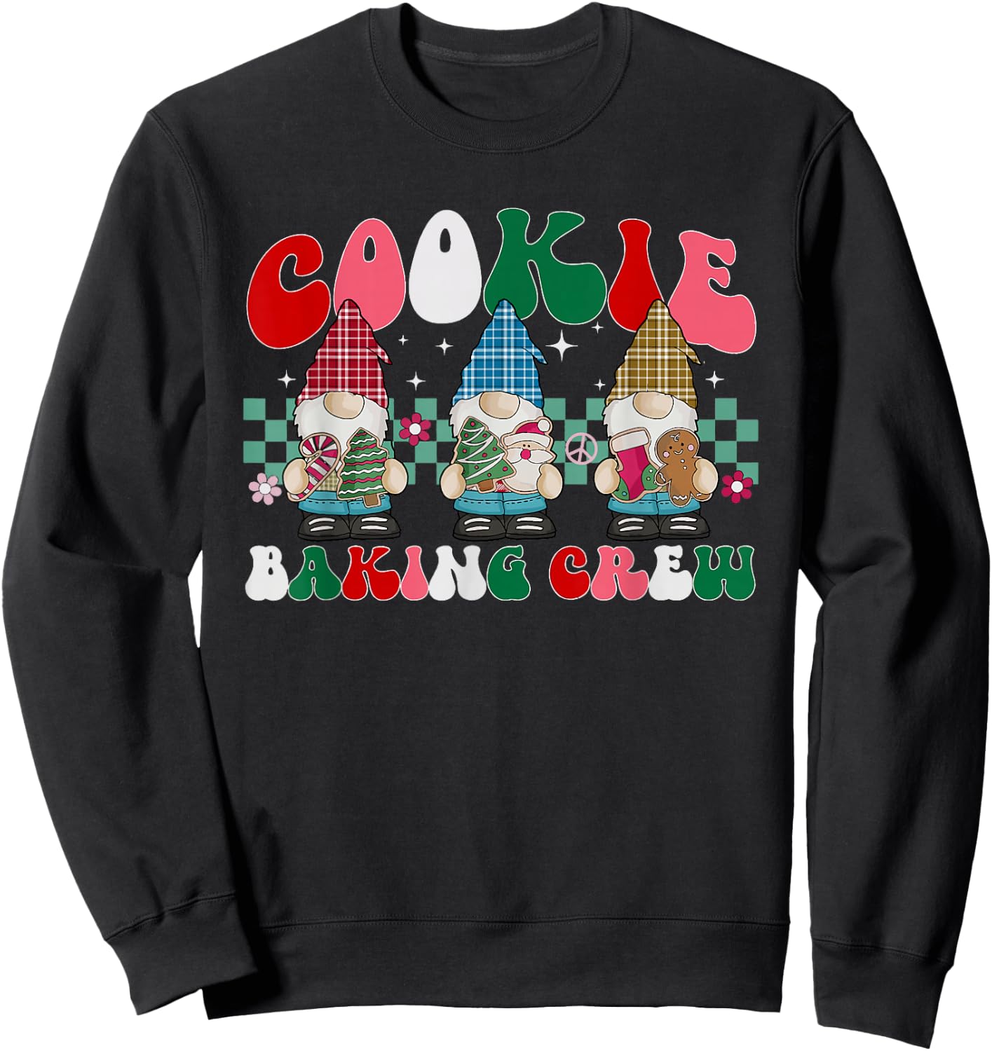 Merry Christmas Cookie Baking Crew Cute Gnome Plaid Pajamas Sweatshirt - Sweatshirt | Black