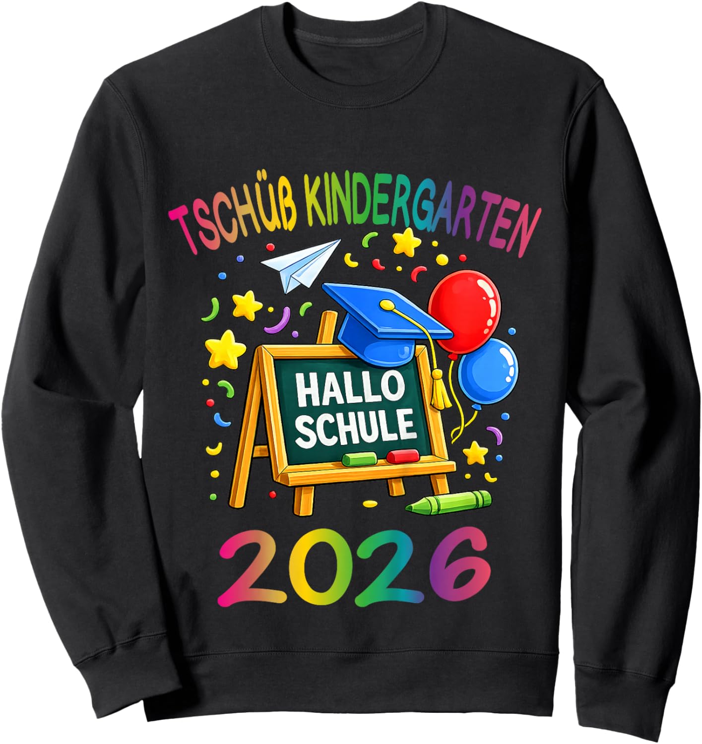 Kinder Tschüss Kindergarten Hallo Schule 2026 Schulanfang Sweatshirt - Sweatshirt | Black