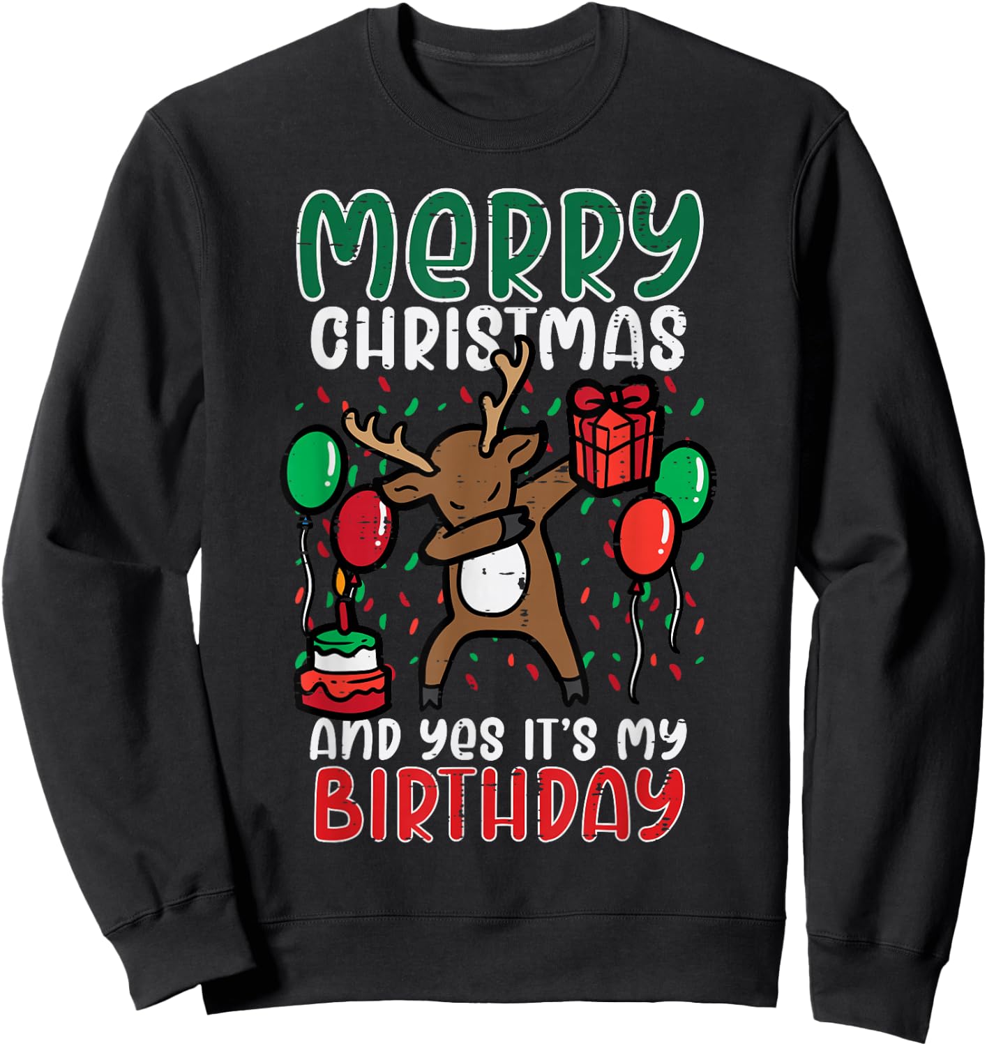 Merry Christmas Its My Birthday Reindeer Dab Xmas Bday Kids Sweatshirt - Sweatshirt | Black