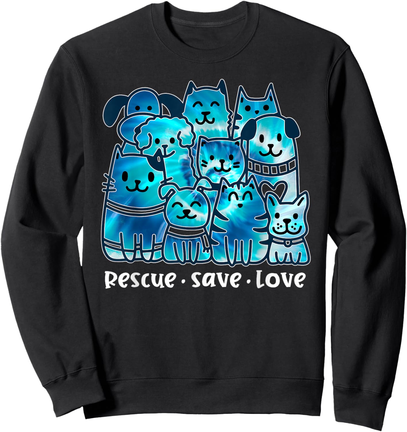 Rescue Save Love Cute Tie Dye Animal Rescue Dog Cat Lovers Sweatshirt - Sweatshirt | Black