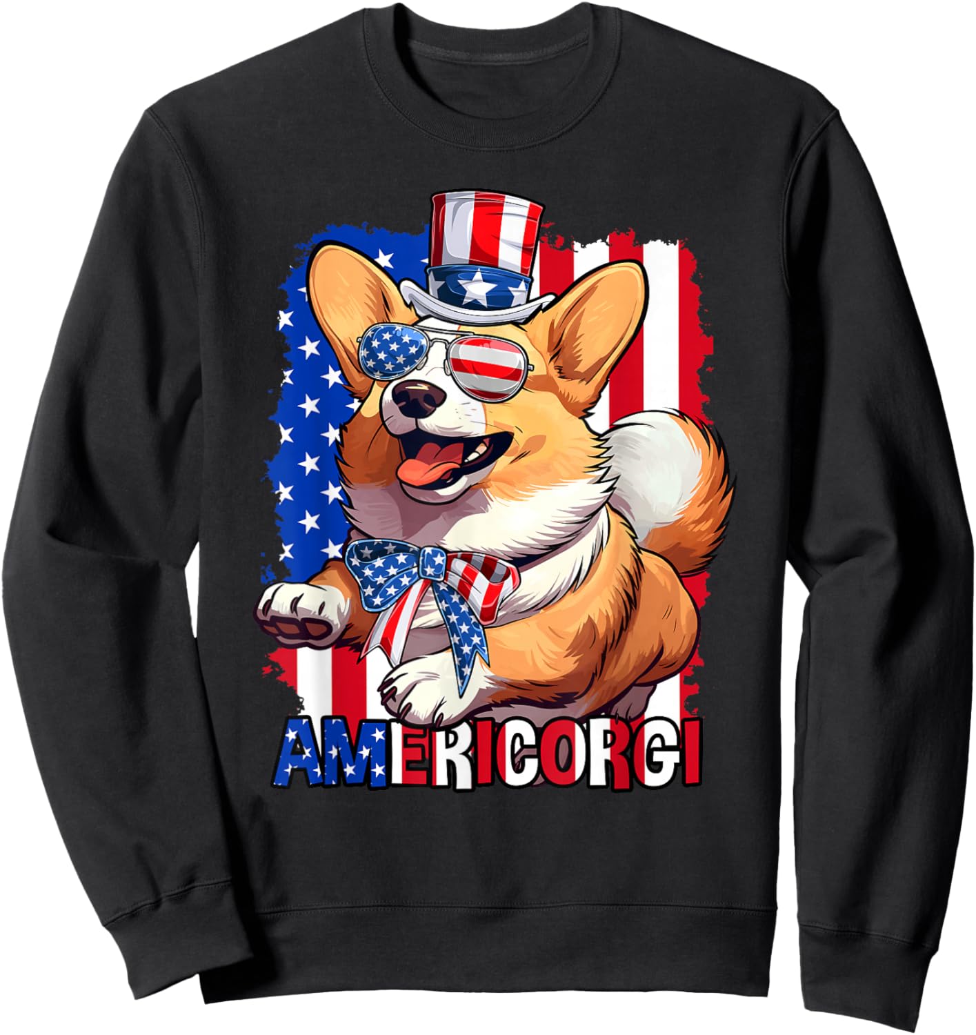Corgi Dog 4th of July American USA Flag Patriotic Funny Sweatshirt - Sweatshirt | Black