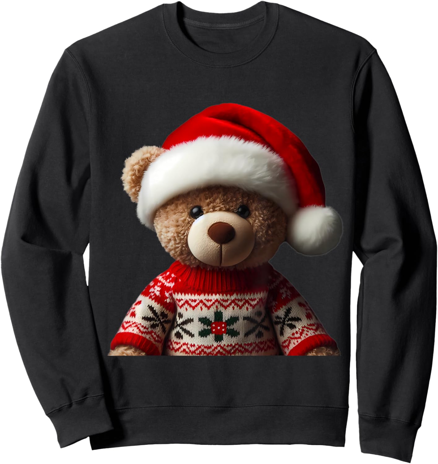 Teddy Bear With Santa Hat Christmas Xmas Lover Kids Toddlers Sweatshirt - Sweatshirt | Black