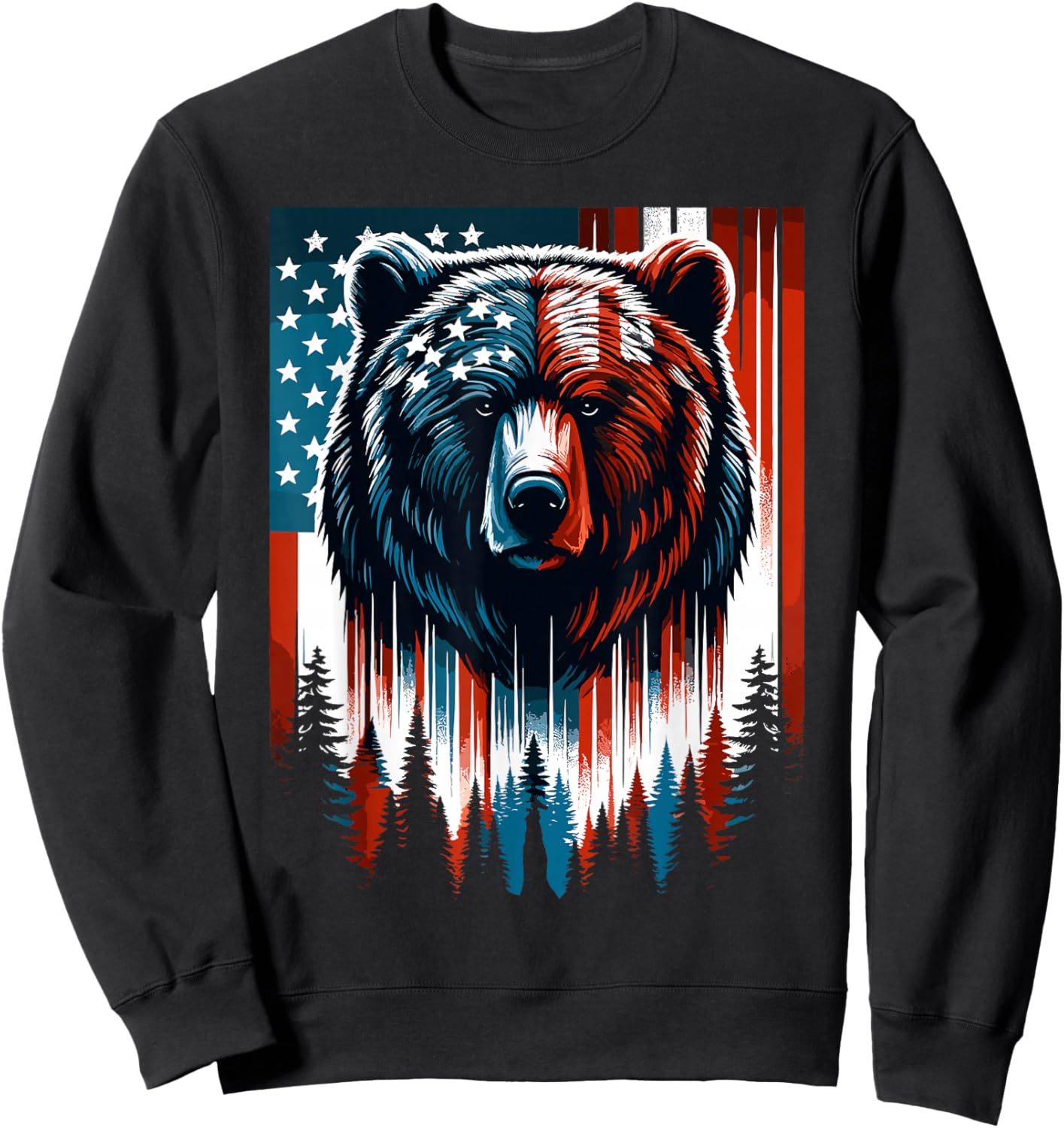 Bear American Flag Shirt Wildlife 4th of July Patriotic Sweatshirt - Sweatshirt | Black
