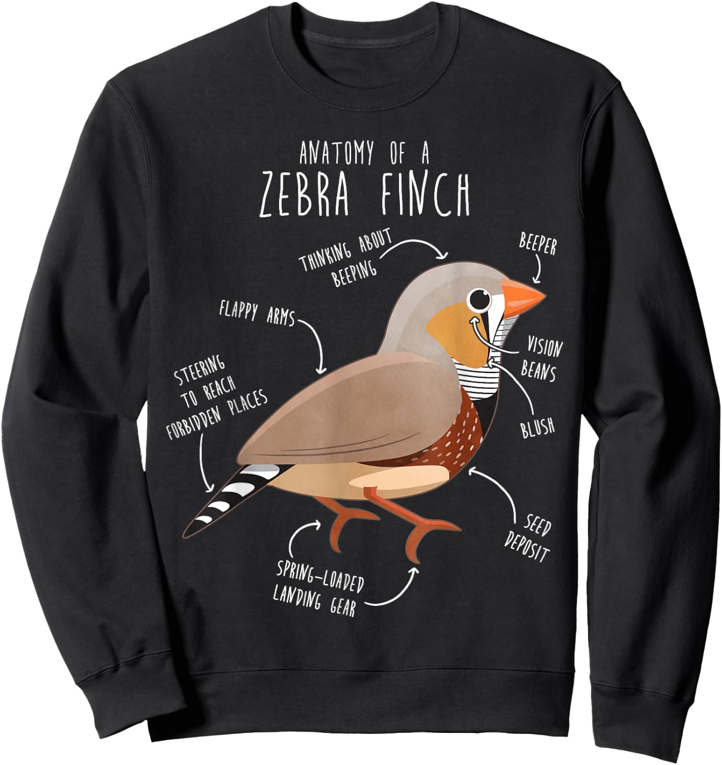 Zebra Finch Anatomy, Funny Cute Pet Bird Mom, Finch Dad Sweatshirt - Sweatshirt | Black