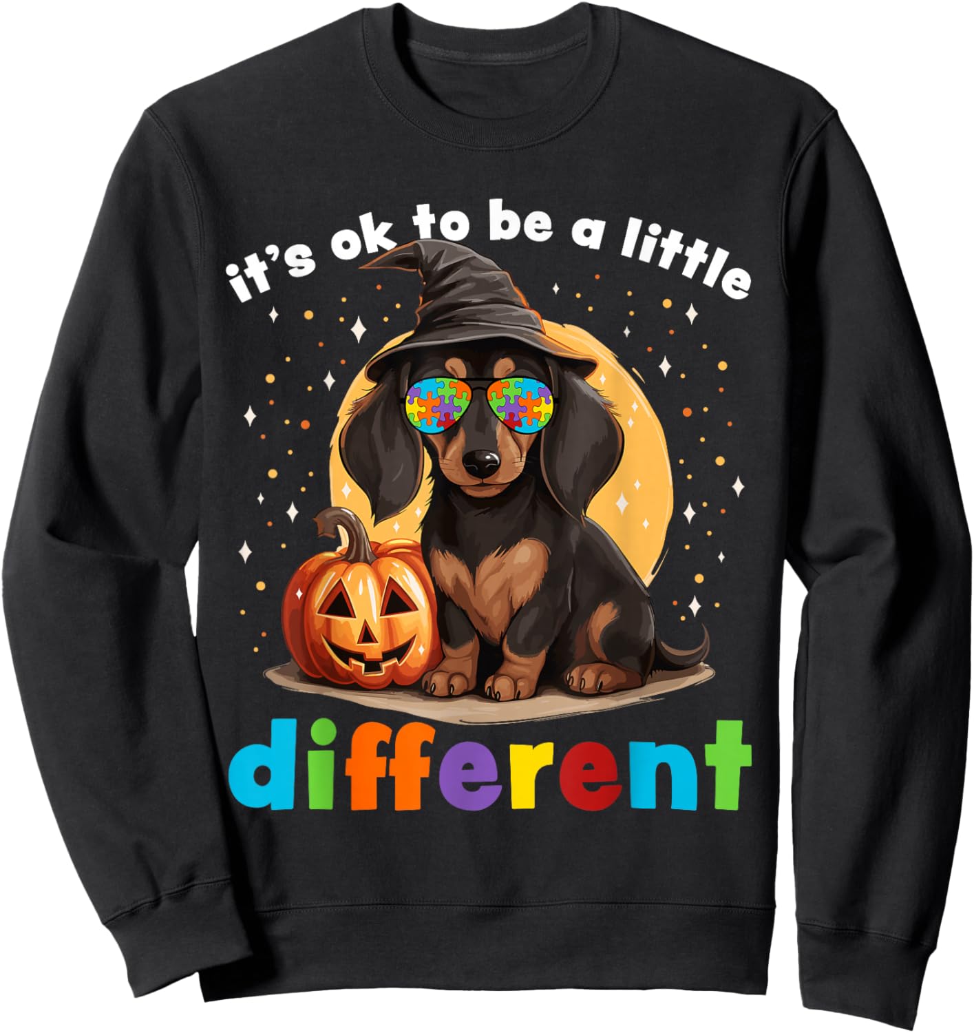 Dachshund Halloween Autism Awareness 2023 Weiner Dog Kids Sweatshirt - Sweatshirt | Black
