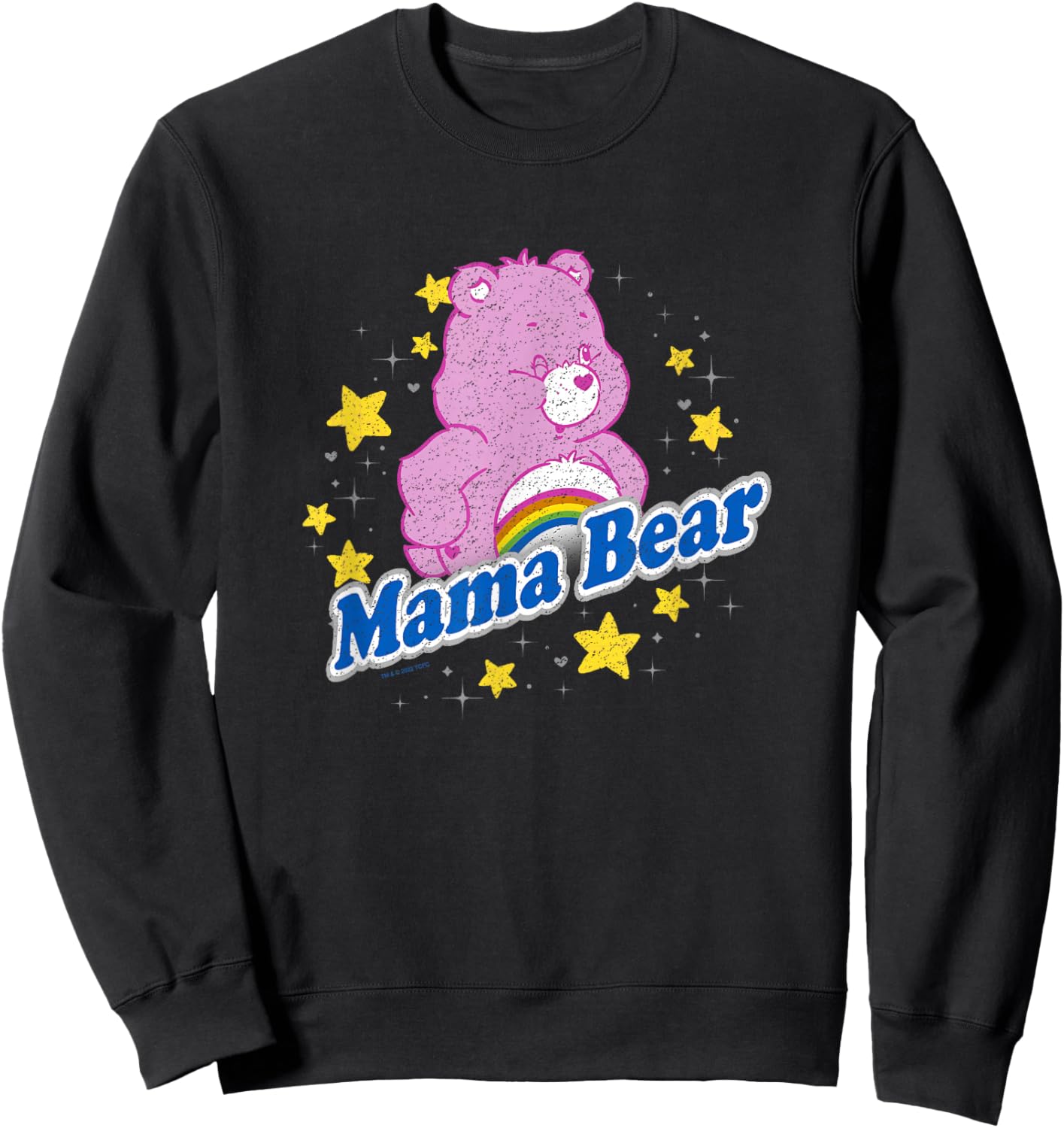 Care Bears Mama Bear Cheer Bear Rainbow Stars Vintage Logo Sweatshirt - Sweatshirt | Black