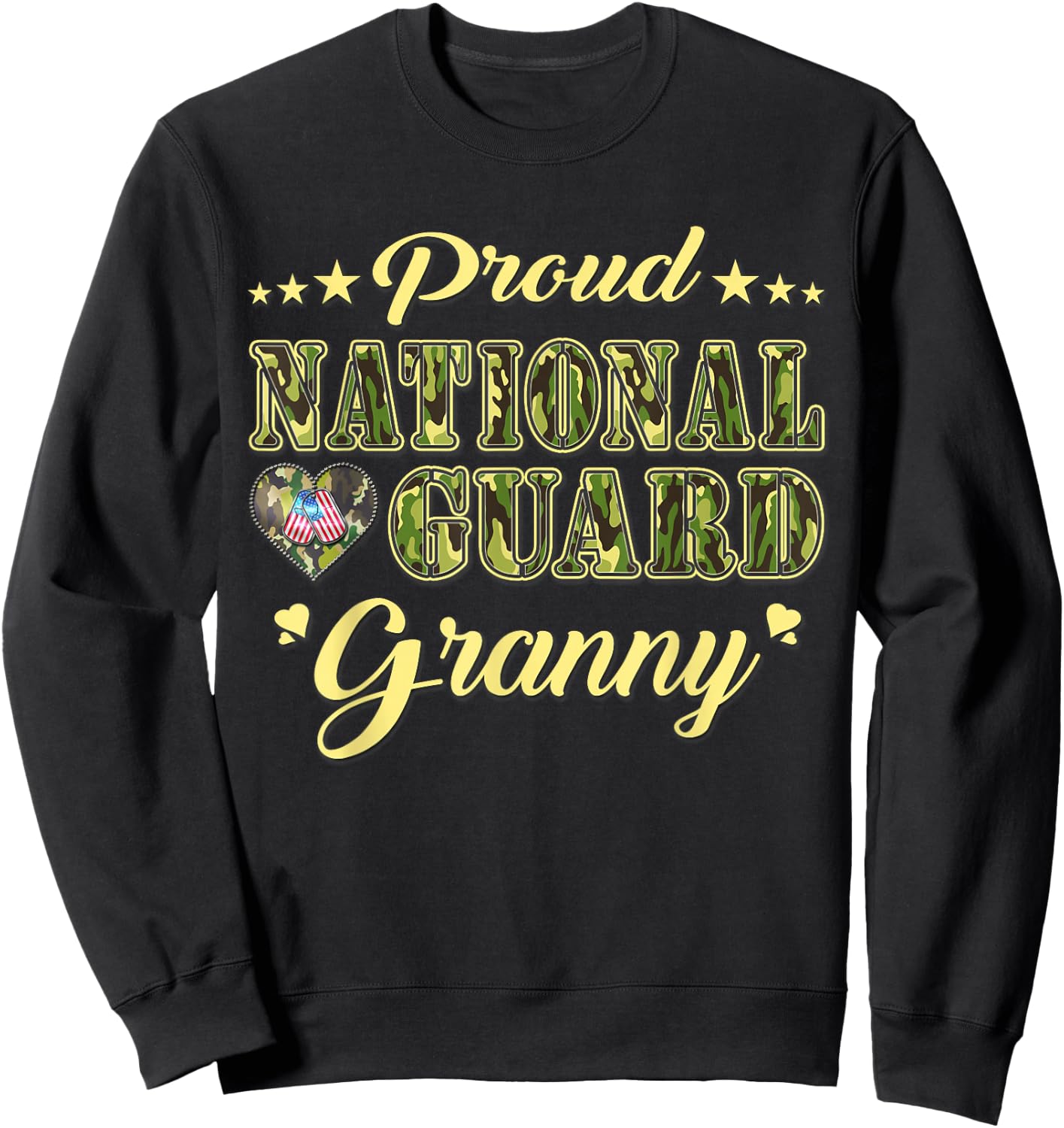 Proud National Guard Granny Dog Tags Heart Military Grandma Sweatshirt - Sweatshirt | Black