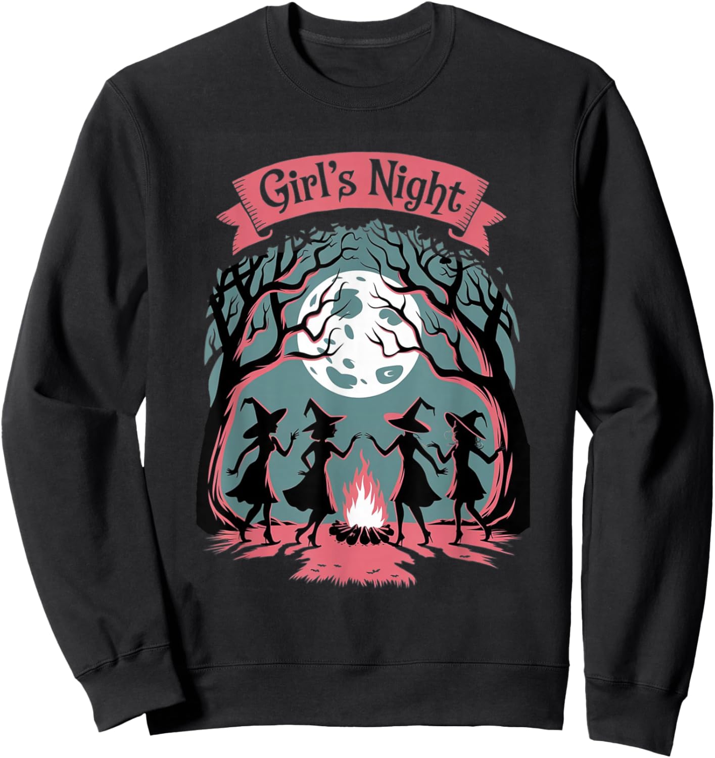 Girl's Night Witch Coven Halloween motif Spooky Fun banner Sweatshirt - Sweatshirt | Black