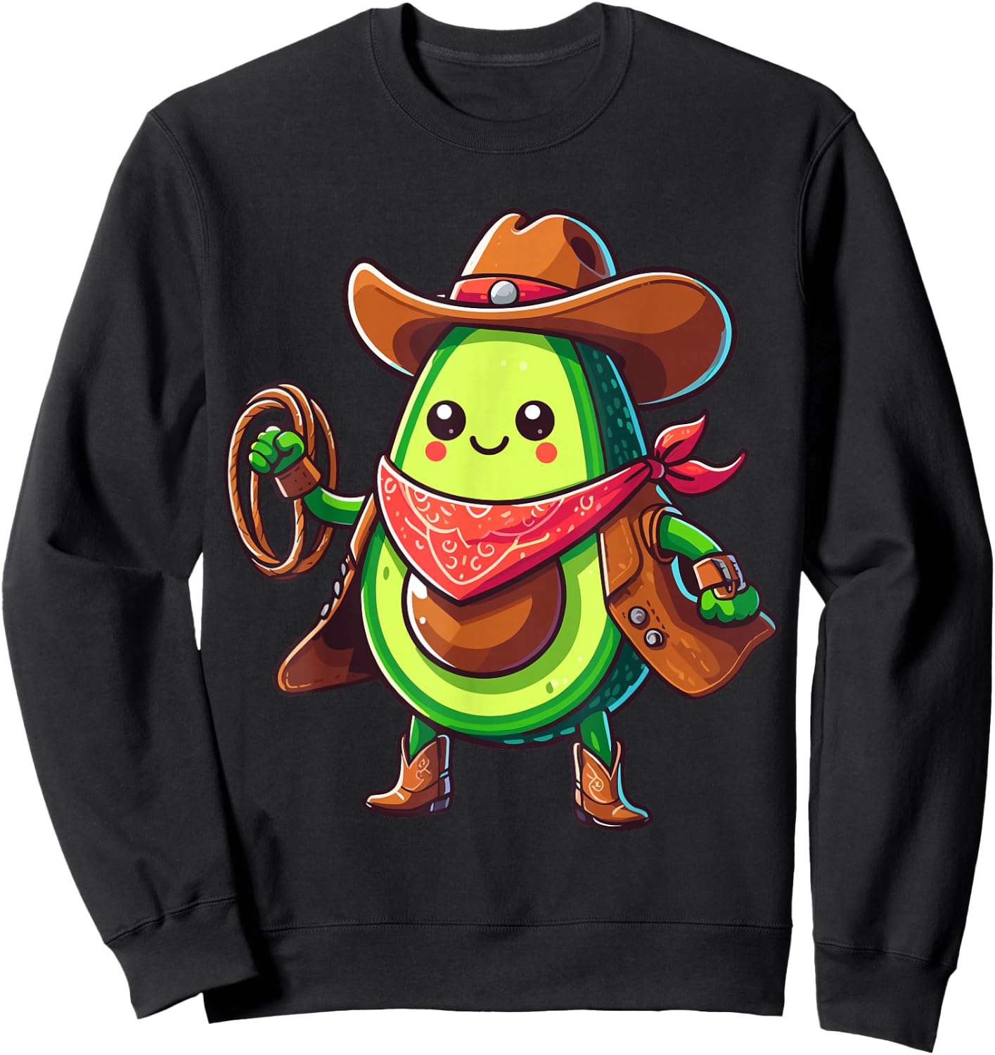 Avocado Western Cowboy Lovers | Cute Cattle Lasso Cartoon Sweatshirt - Sweatshirt | Black