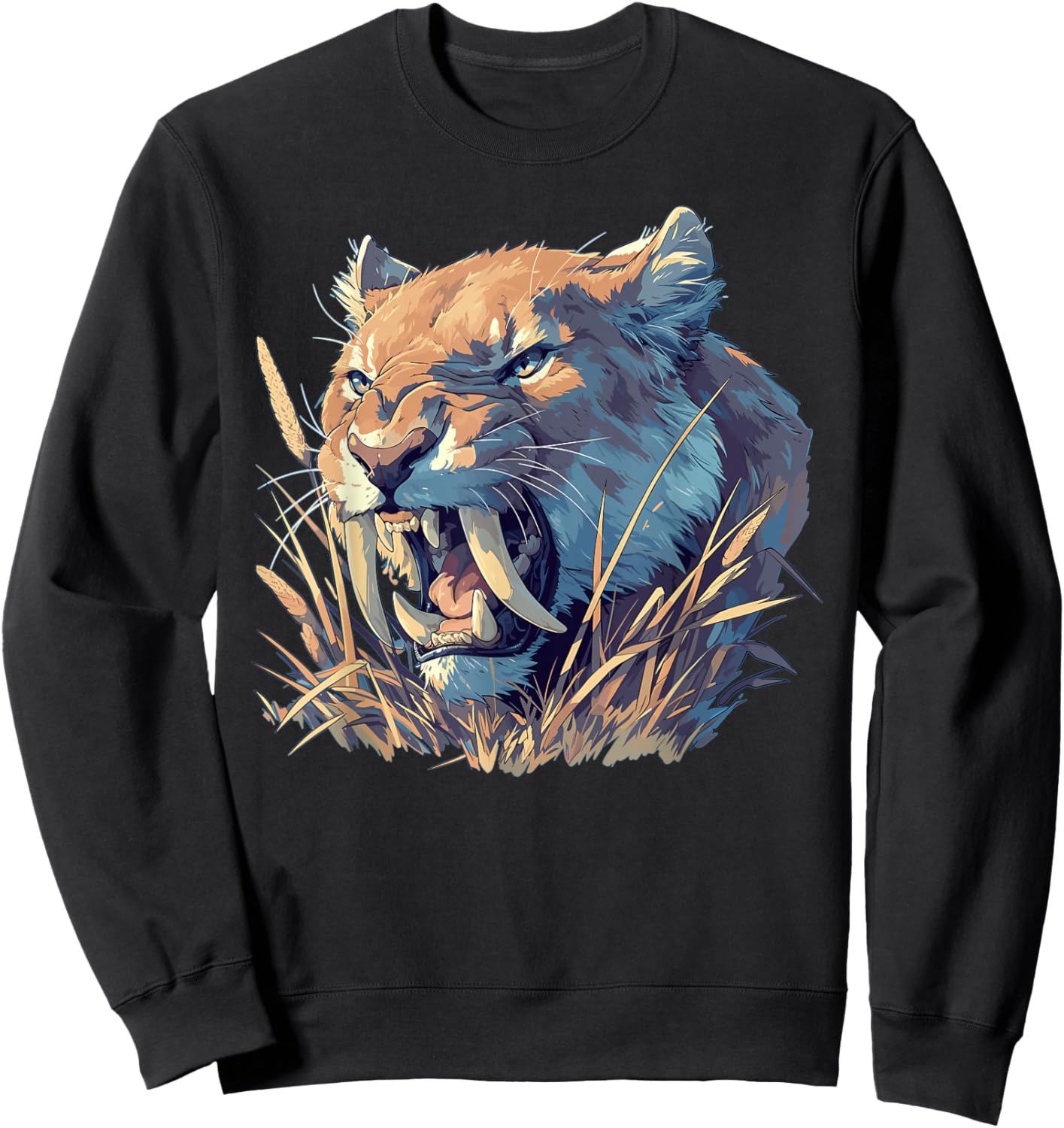 Saber-Toothed Tigers Saber-Toothed Tiger - -Adults, Small, Black, Sleeveless, Cotton Blend, Animal Print Saber-Toothed Tiger Sweatshirt - Sweatshirt | Black