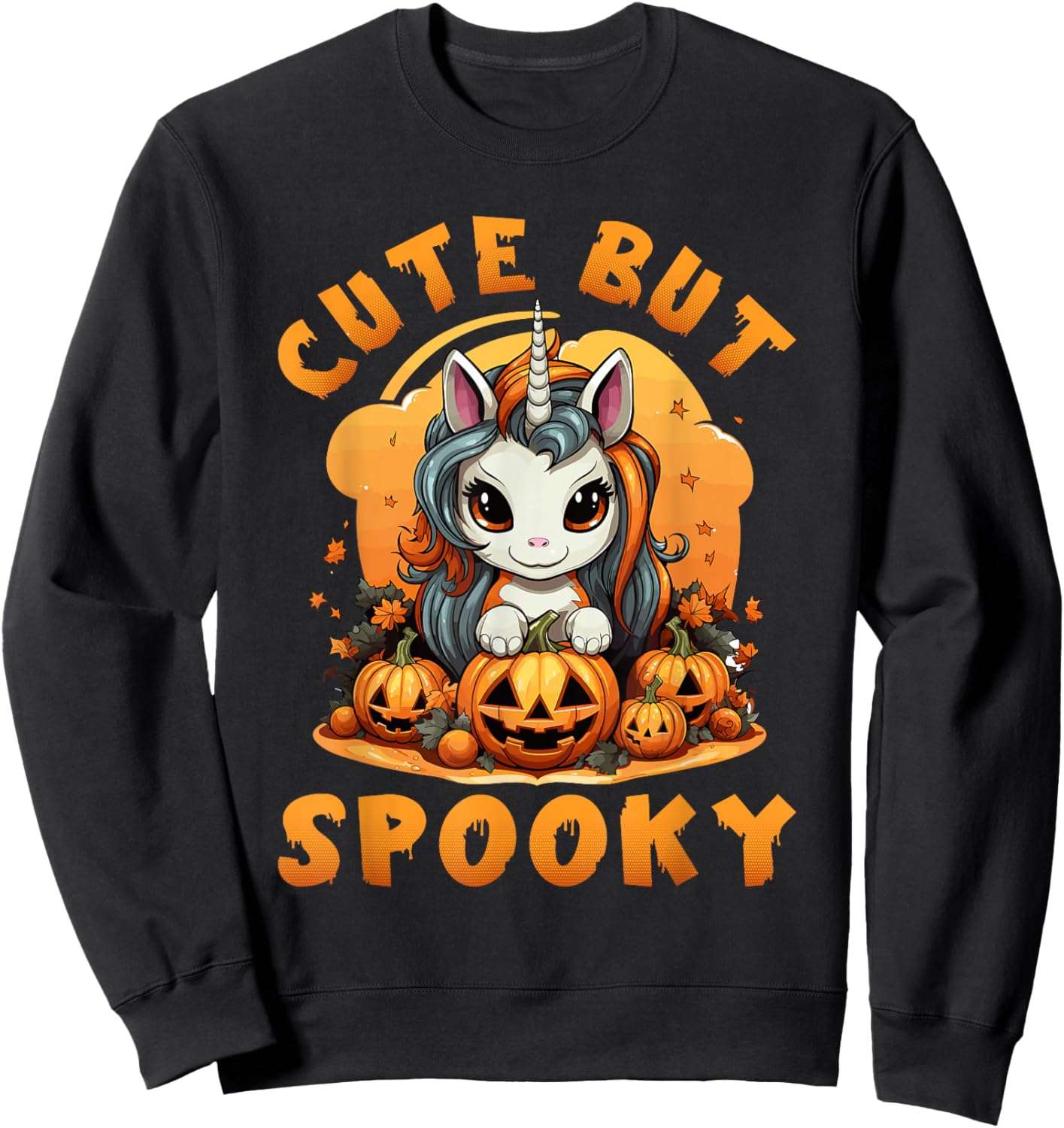 Cute Unicorn Halloween, Cute But Spooky Unicorn Girls Sweatshirt - Sweatshirt | Black