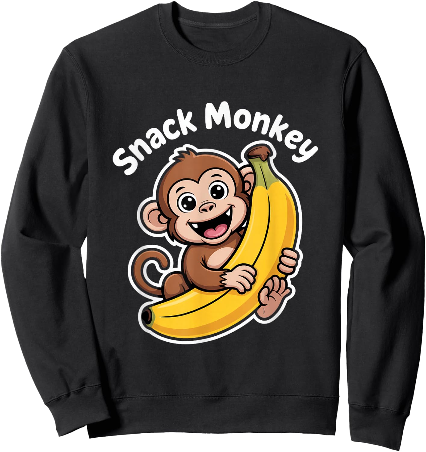 Snack Monkey Cute Banana Lover Fun Cartoon Style Sweatshirt - Sweatshirt | Black