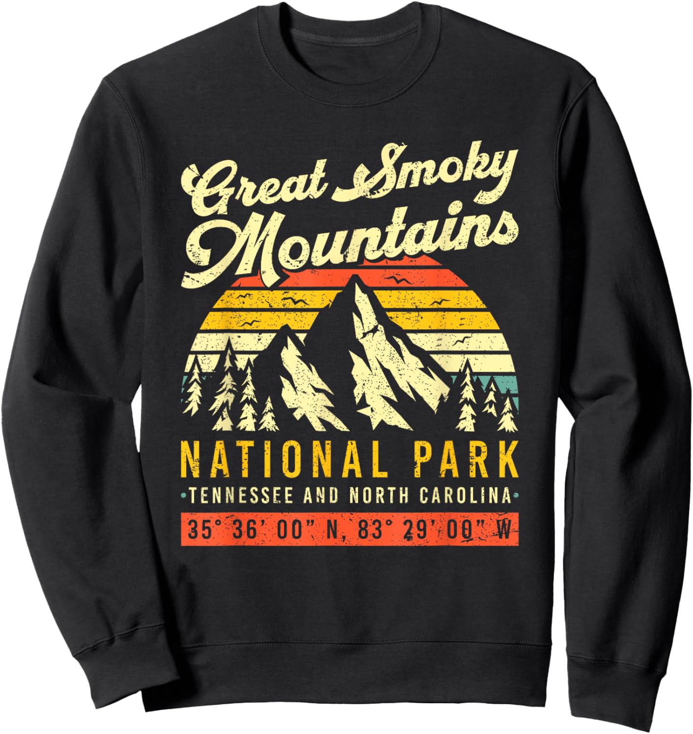 Smoky Mountains Tennessee NC Vintage Retro National Park Sweatshirt - Sweatshirt | Black