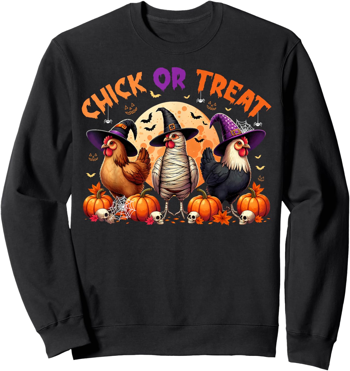 Fall Halloween Chicken Pumpkin Chick Or Treat Spooky Farmer Sweatshirt - Sweatshirt | Black