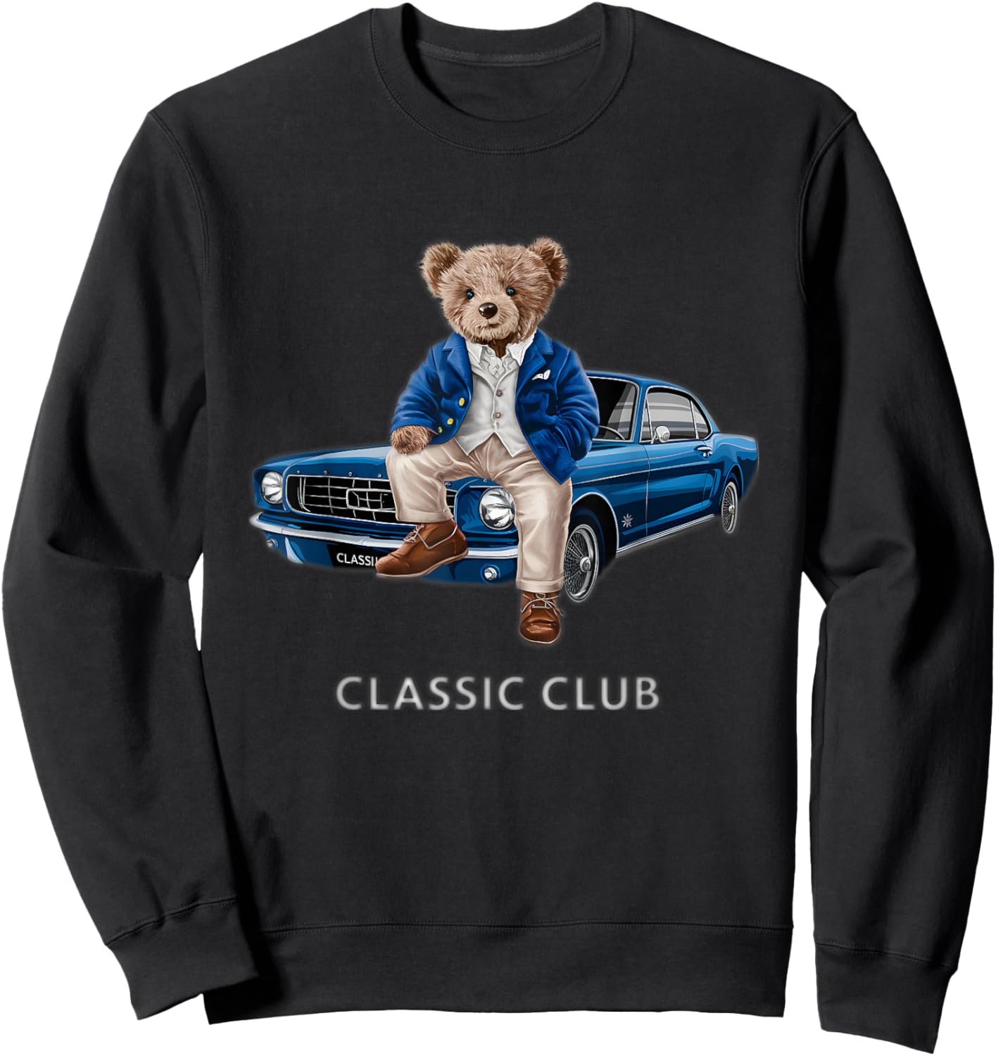Enjoy Cool Teddy Bear with Classic Car Graphic Designs Fun Sweatshirt - Sweatshirt | Black