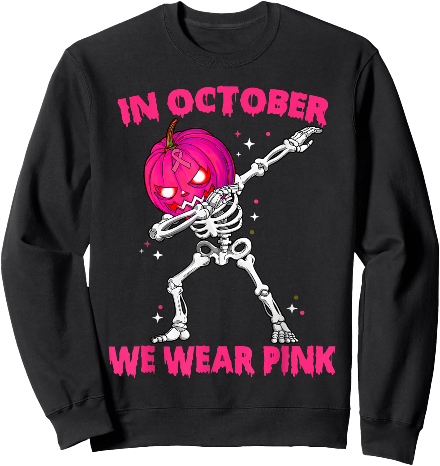 In October We Wear Pink Breast Cancer Pumpkin Halloween Boys Sweatshirt - Sweatshirt | Black