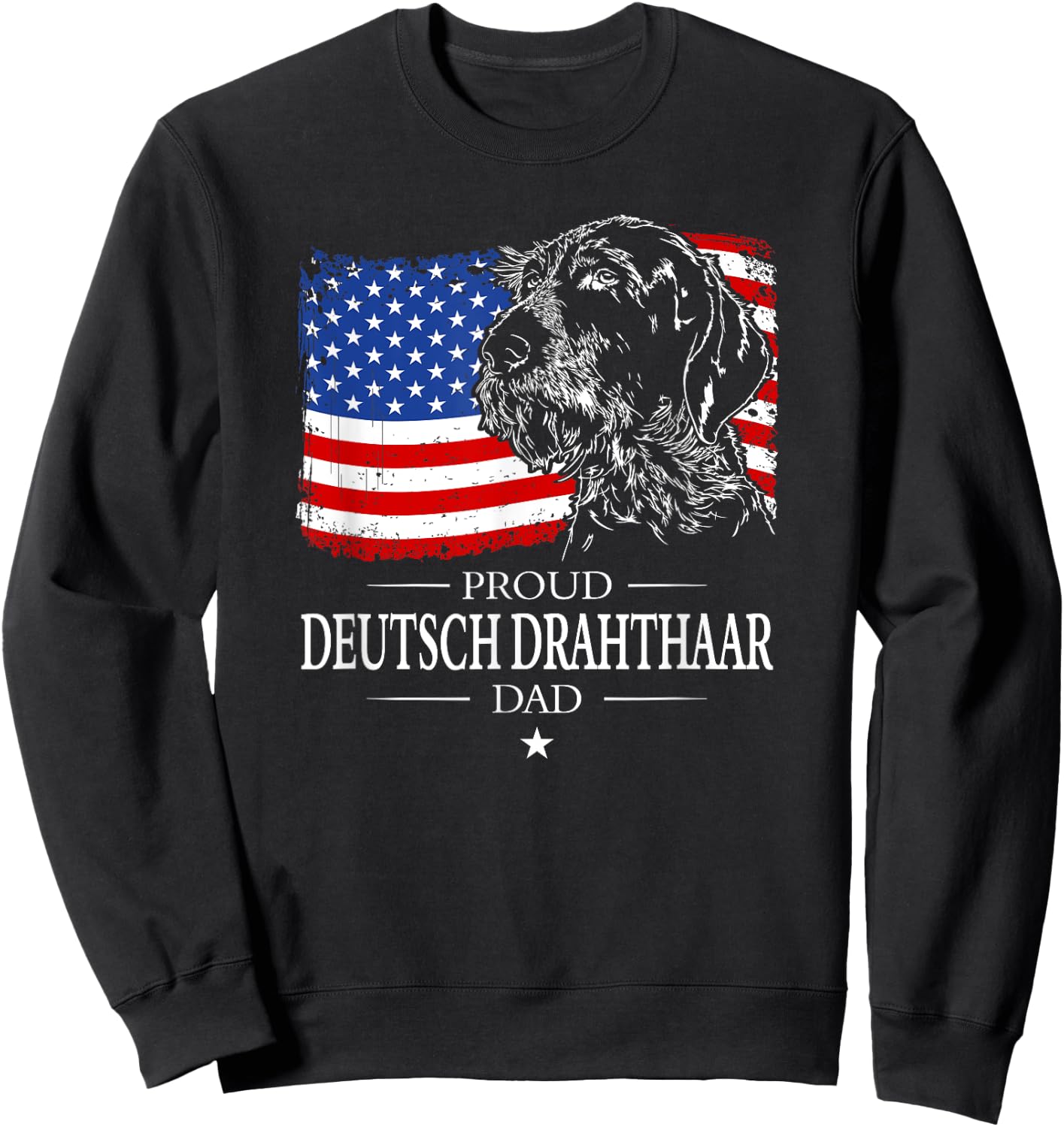 Proud Deutsch Drahthaar Dad American Flag patriotic dog gift Sweatshirt - Sweatshirt | Black