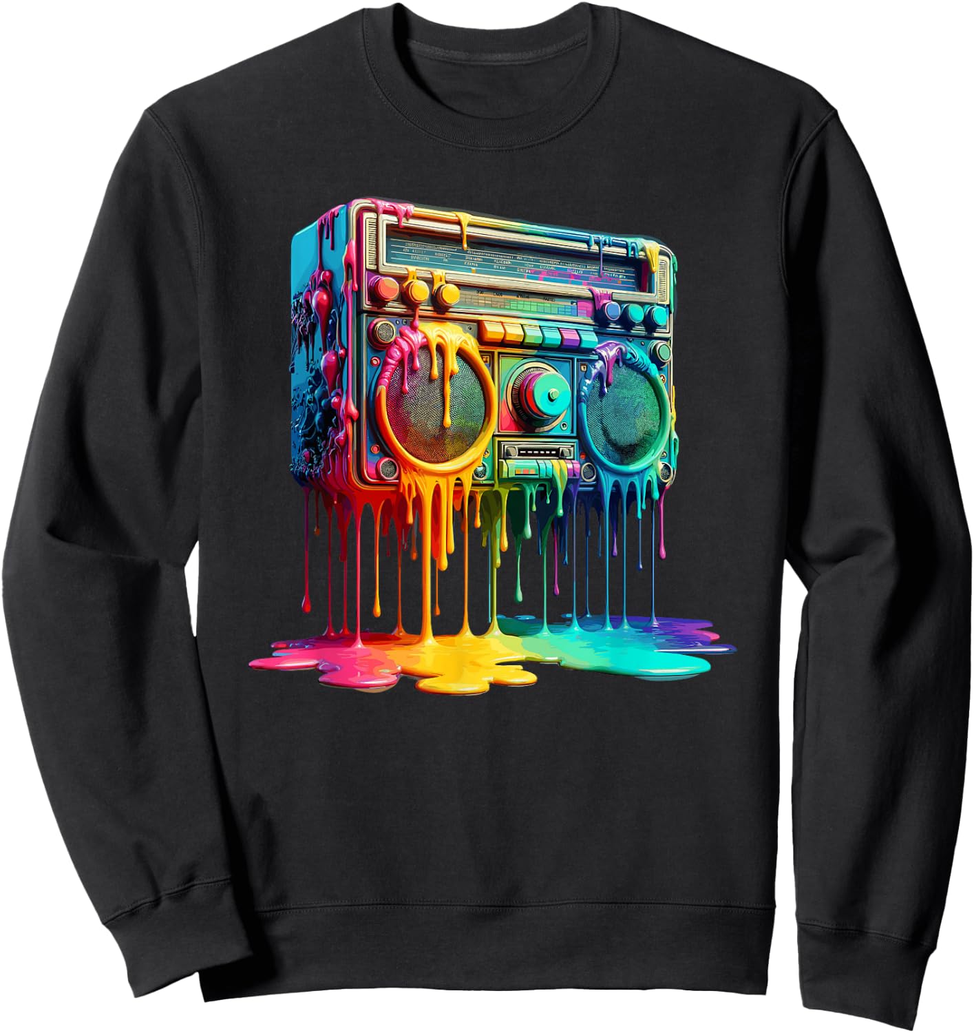 Dripping Paint Boombox Old School 80s Music Hip Hop Sweatshirt - Sweatshirt | Black