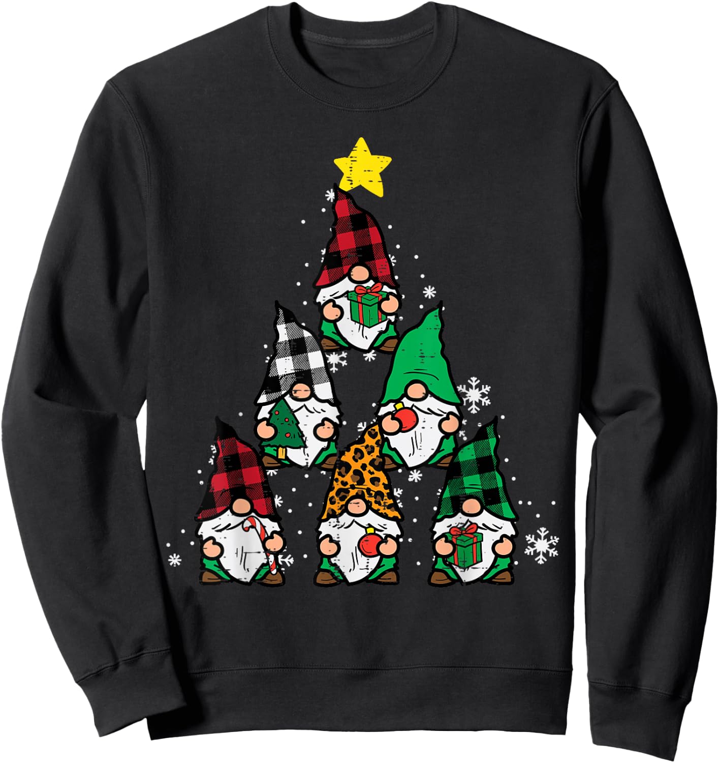 Gnomes Christmas Tree Funny Xmas Holidays Men Women Kids Sweatshirt - Sweatshirt | Black