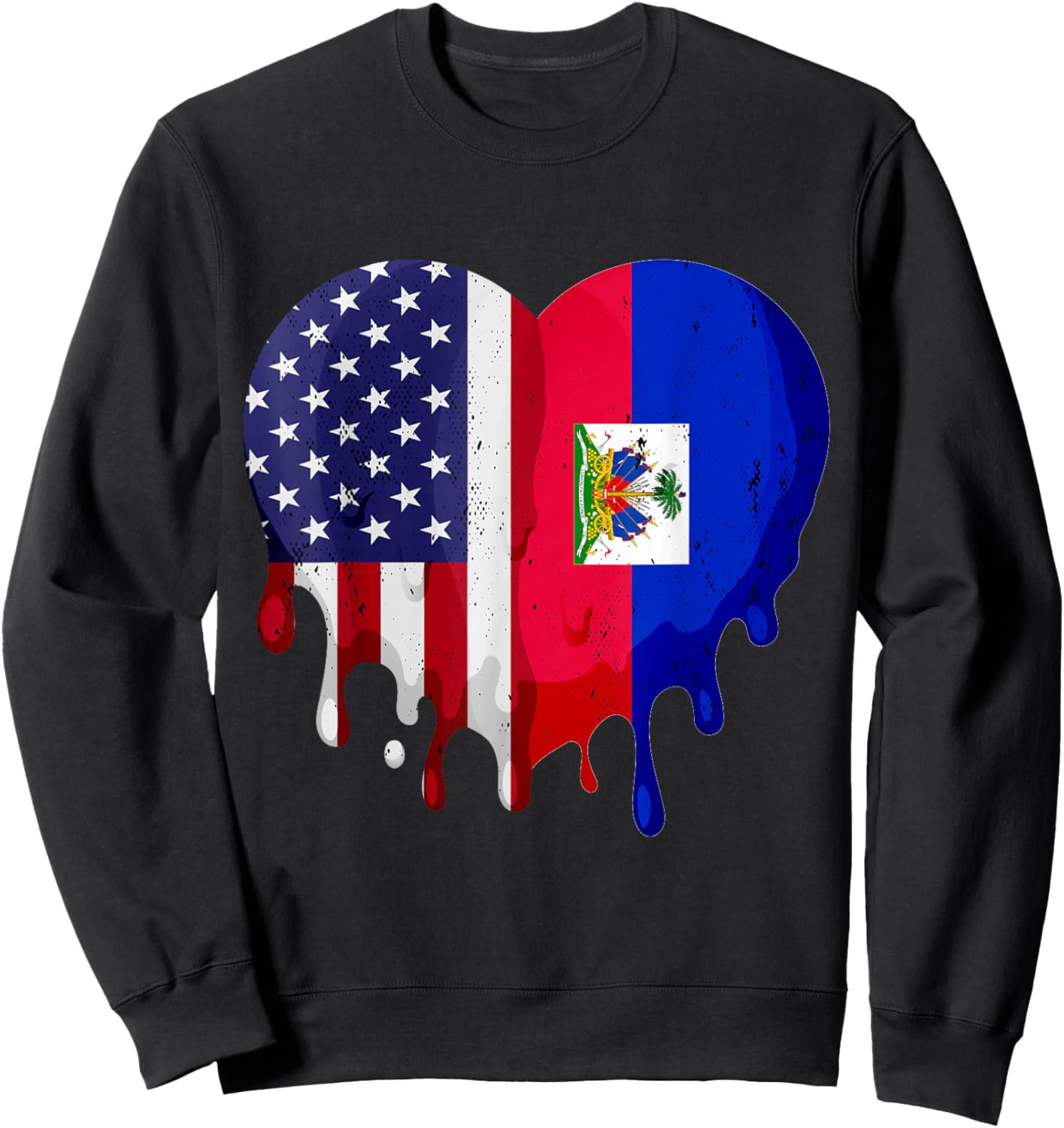 American Haitian Hispanic Heritage Month Flag Heart Sweatshirt - Sweatshirt | Black