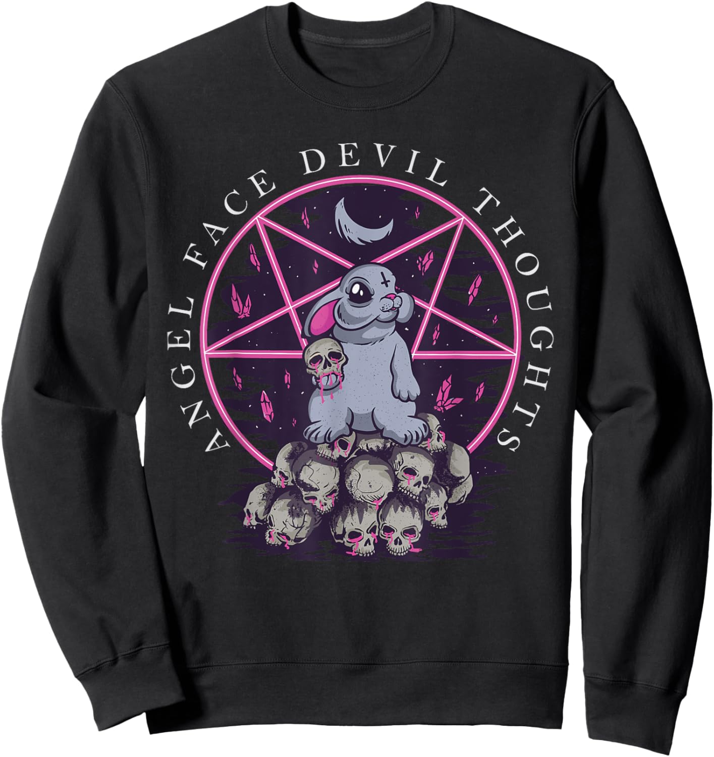 Pastel Goth Occult Kawaii Anime Angel Face Devil Thoughts Sweatshirt - Sweatshirt | Black