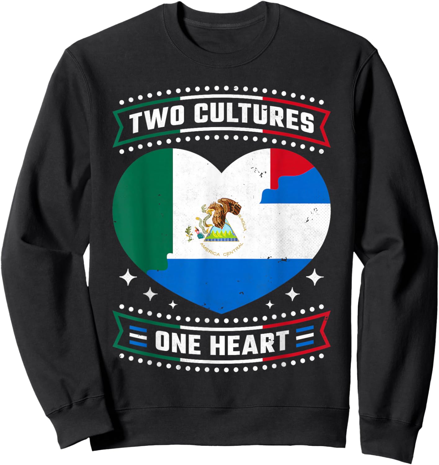 Two Cultures One Heart, Mexico Nicaragua Pride And Heritage Sweatshirt - Sweatshirt | Black