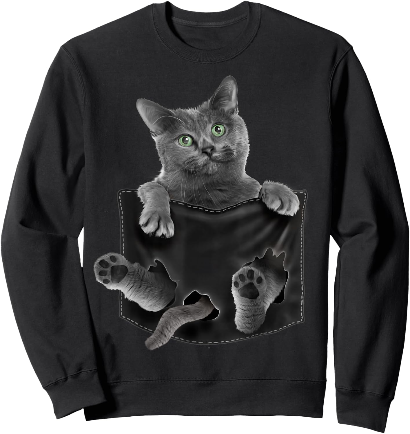 Russian Blue Cat in Pocket Sweatshirt - Sweatshirt | Black