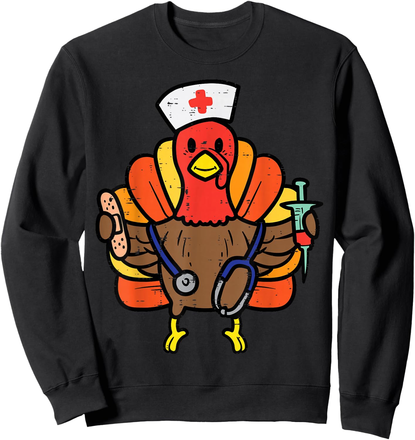 Nurse Turkey Thanksgiving Scrub Top For Nurses Fall Women Sweatshirt - Sweatshirt | Black
