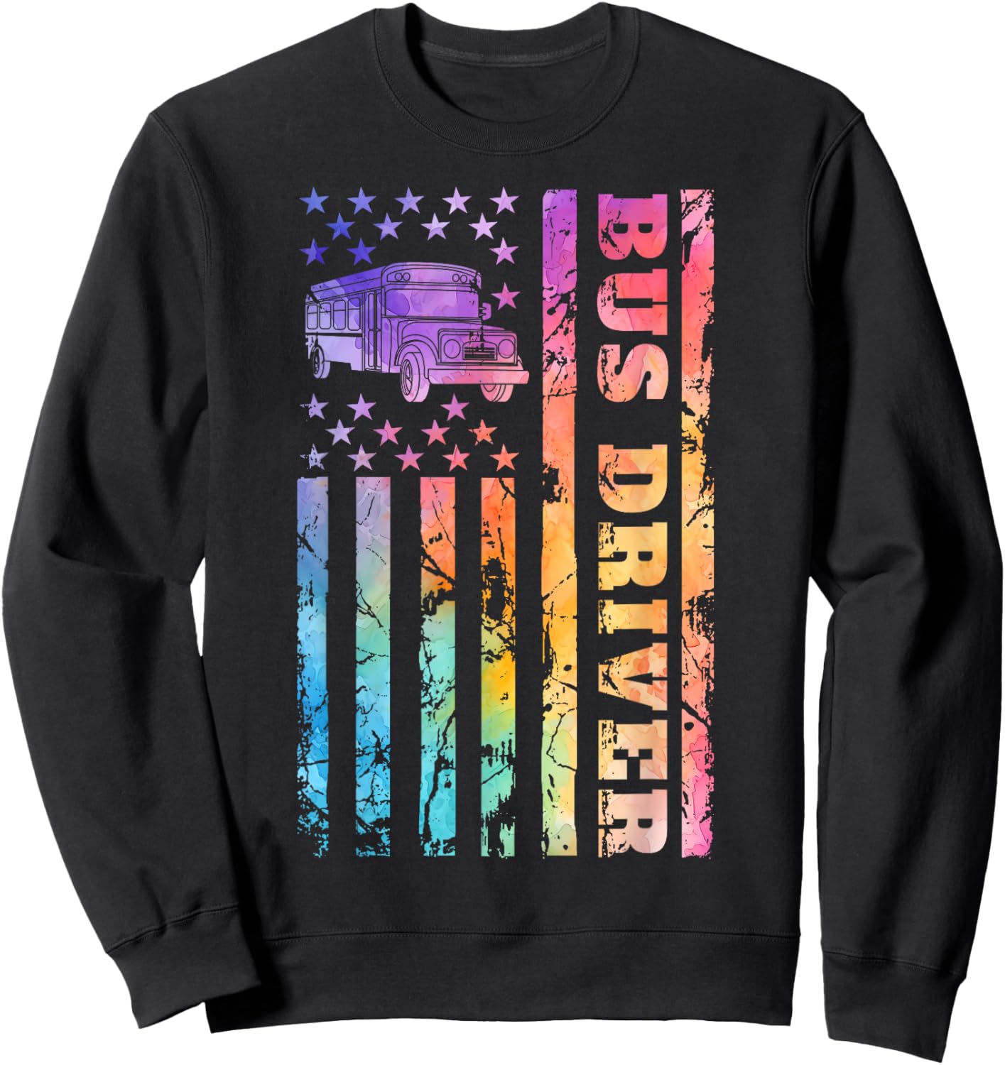 School Bus Driver 4th of July American Flag Back to School Sweatshirt - Sweatshirt | Black