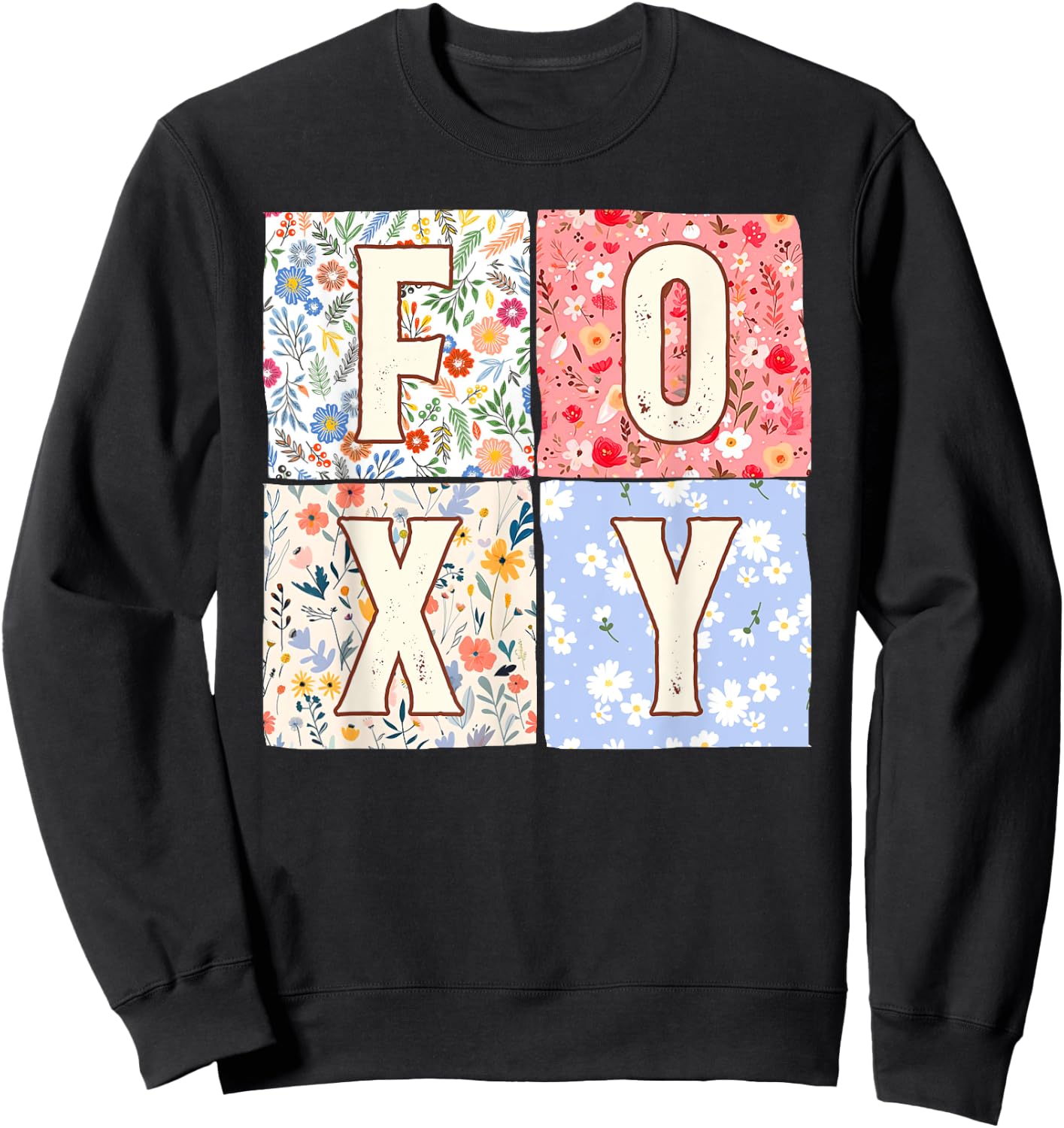 Foxy Grandma Grandmother Mother's Day Boho Floral Flower Sweatshirt - Sweatshirt | Black