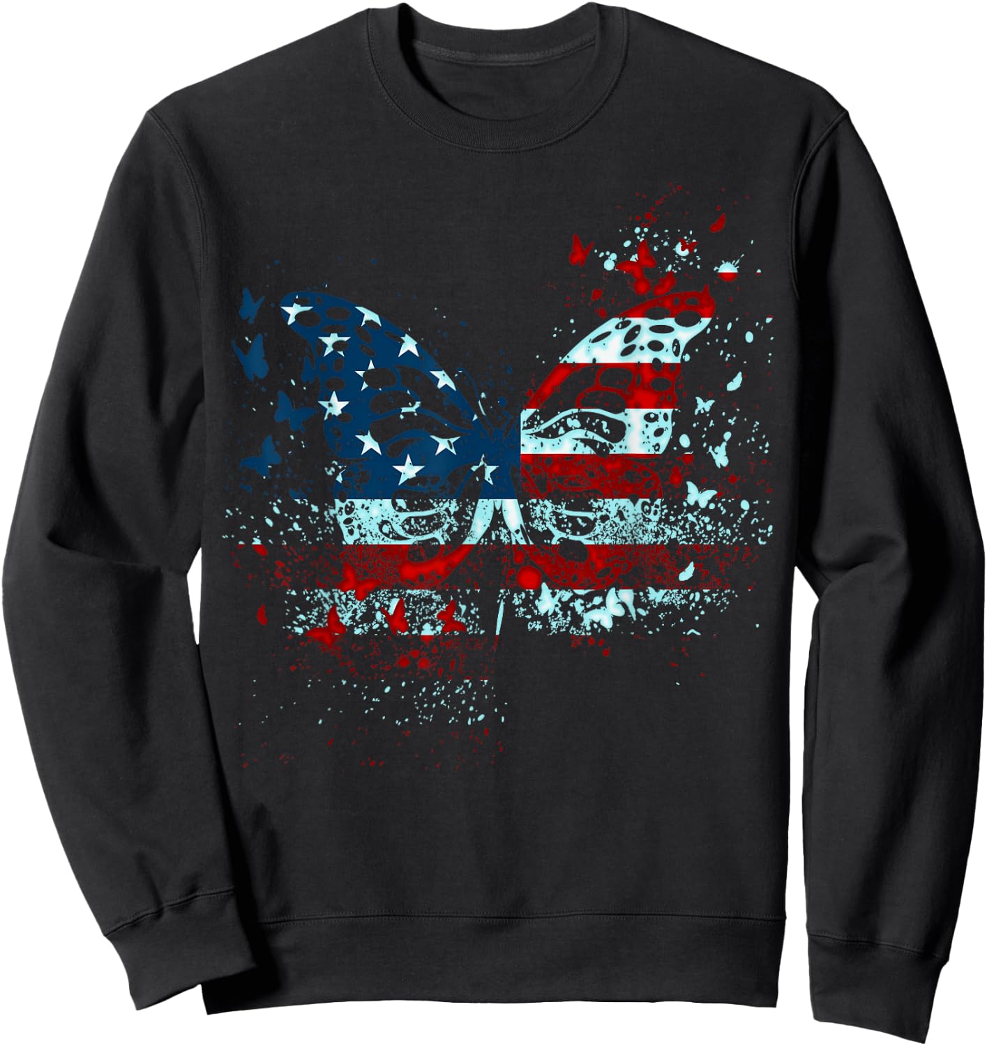 Butterfly USA Flag 4th Of July Funny American Girl Women Kid Sweatshirt - Sweatshirt | Black