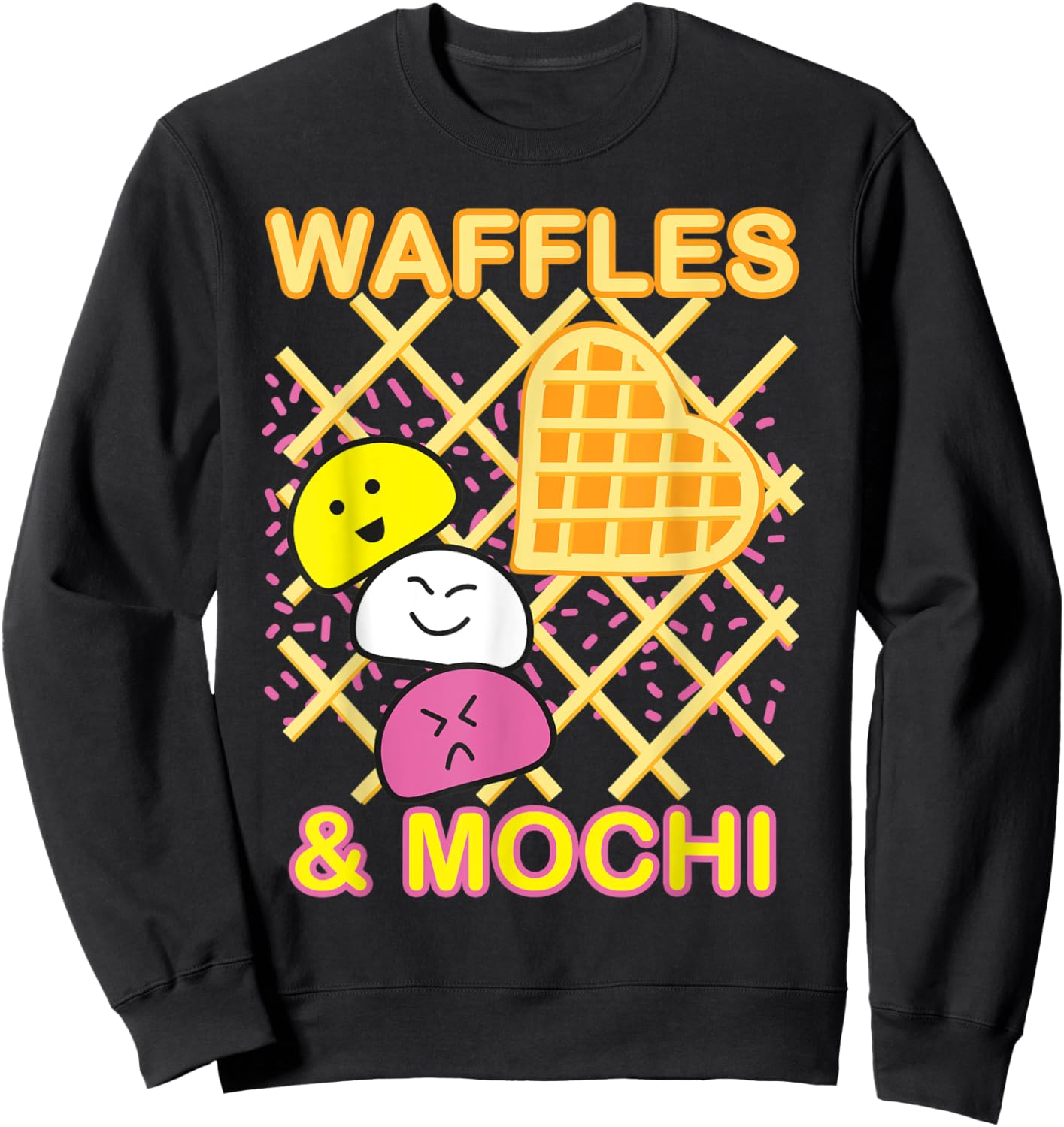 MOCHI and WAFFLES Cute Kawaii Japanese Ice cream Retro 90s Men Women Kids Sweatshirt - Sweatshirt | Black