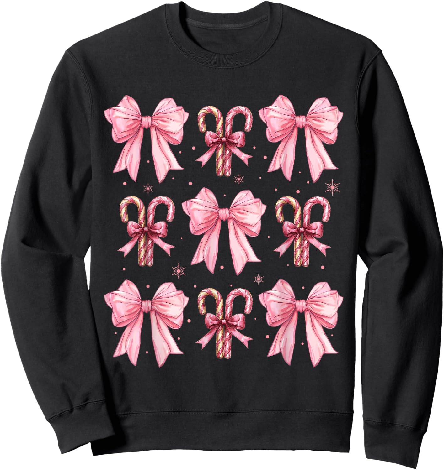 Coquette Bow Candy Canes Christmas Women Girls Teen Pink Bow Sweatshirt - Sweatshirt | Black