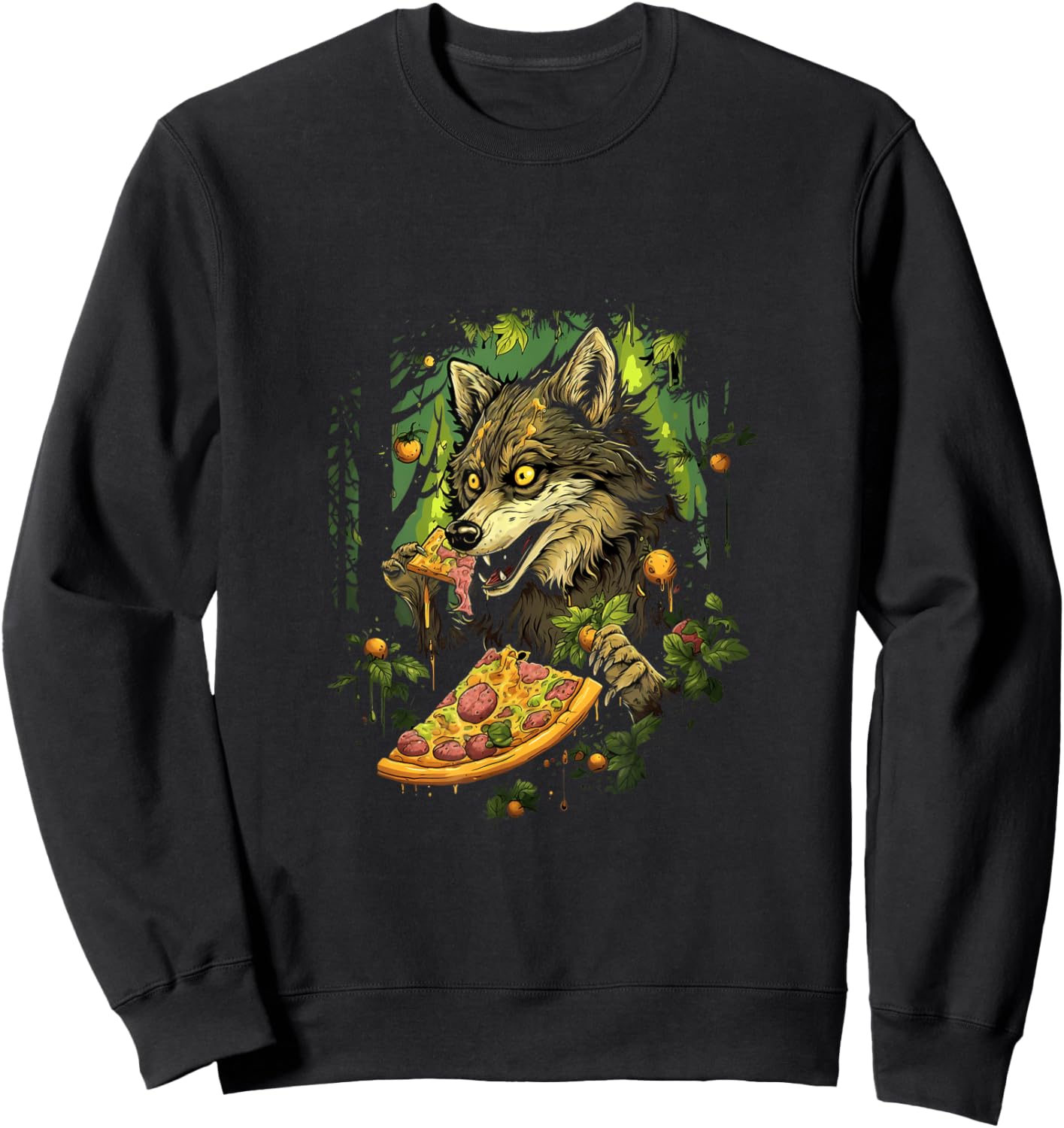 Wolf Eating Pizza Forest Wolves Animal Sweatshirt - Sweatshirt | Black