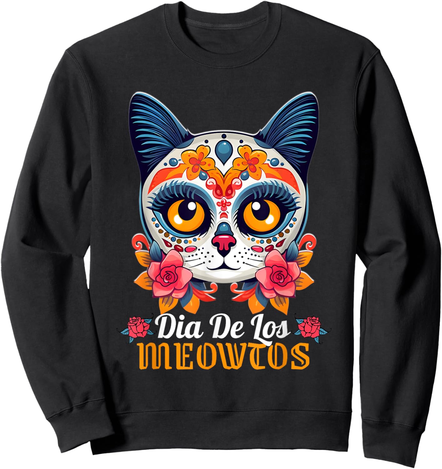 Cat Sugar Skull Funny Dia De Los Meowtos Muertos Halloween Women Kids Sweatshirt - Sweatshirt | Black