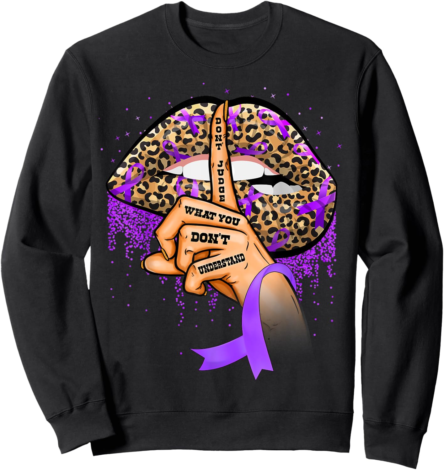 Pulmonary Hypertension Awareness Lips Ribbon Warrior Sweatshirt - Sweatshirt | Black