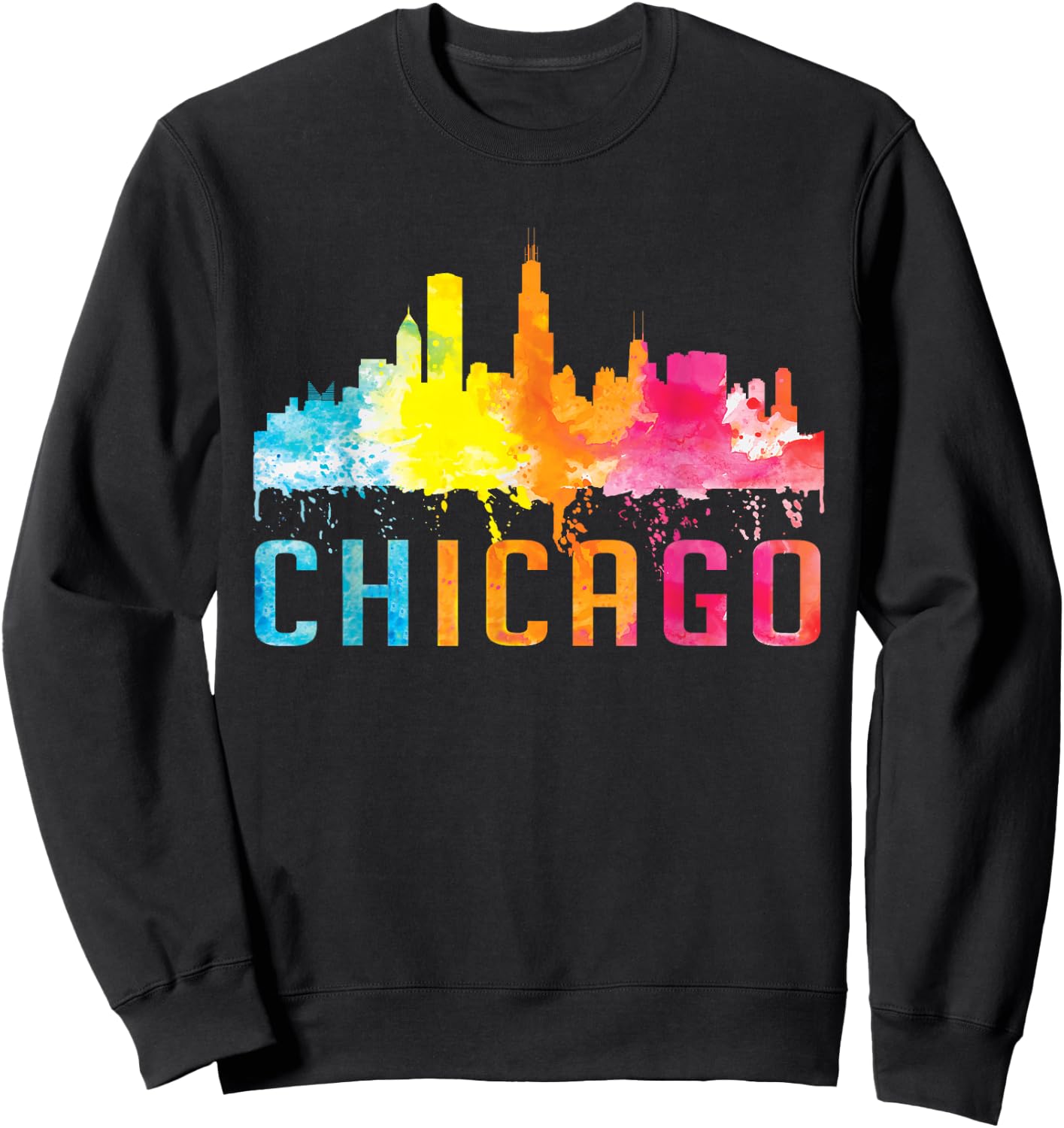 Chicago Illinois Retro Watercolour Skyline Souvenir Sweatshirt - Sweatshirt | Black