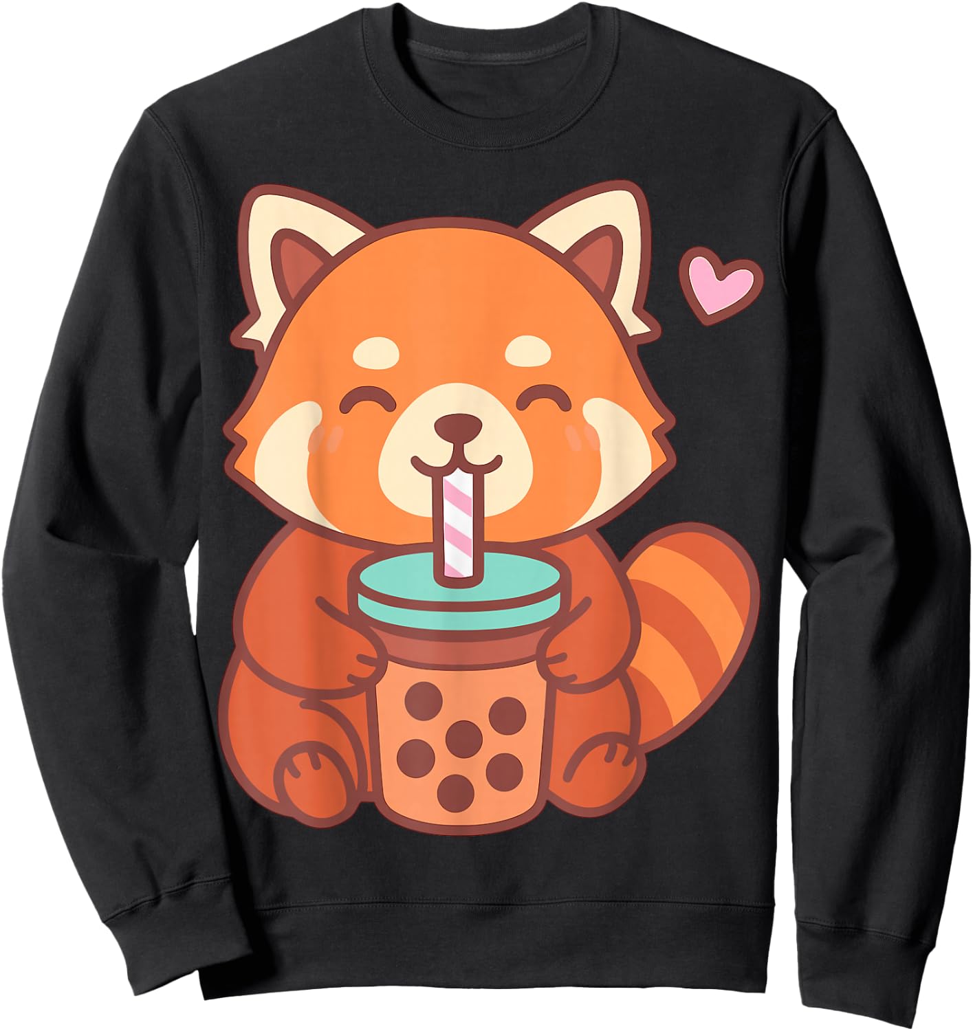 Kawaii Red Panda Drinking Boba Bubble Tea Sweatshirt - Sweatshirt | Black