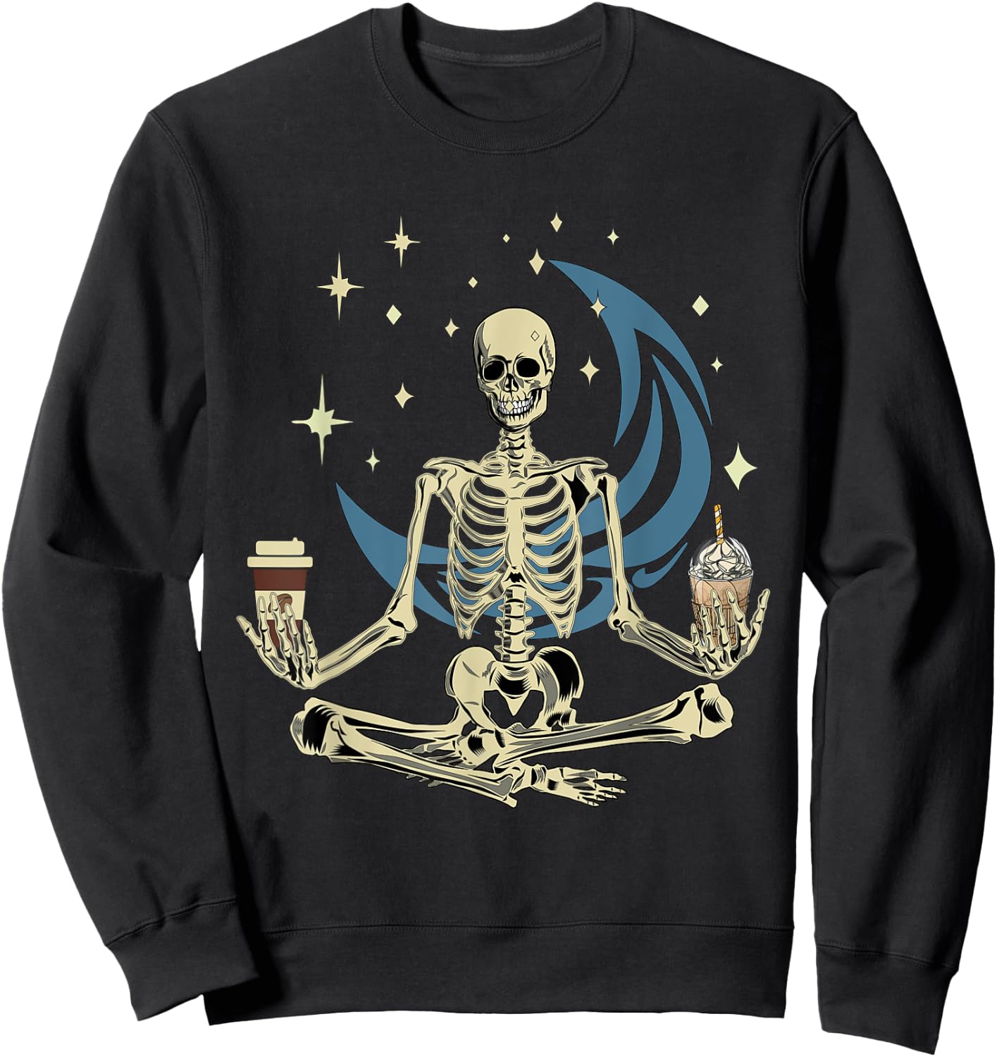 Skeleton Doing Yoga And Drinking Coffee Funny Meditation Sweatshirt - Sweatshirt | Black