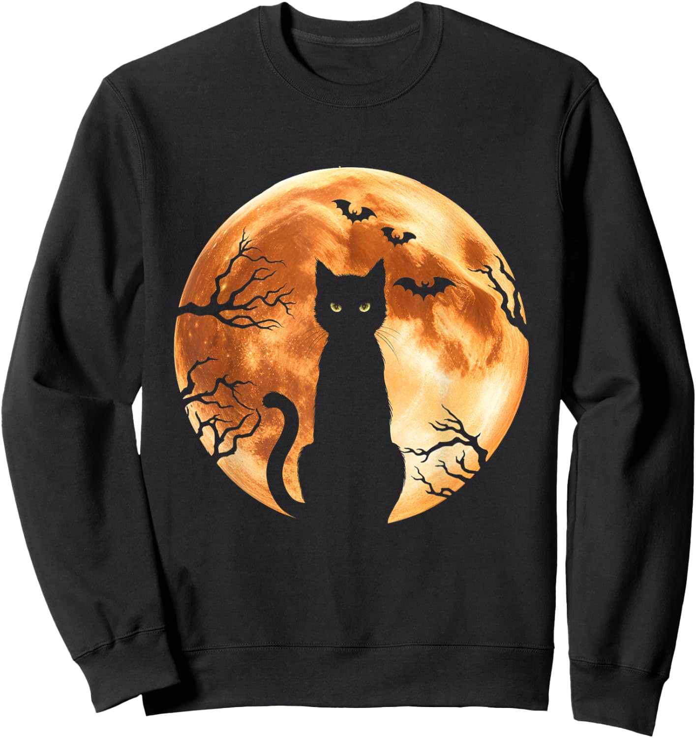 Halloween Cat Moon Bats Spooky Night Black Cat Sweatshirt - Sweatshirt | Black