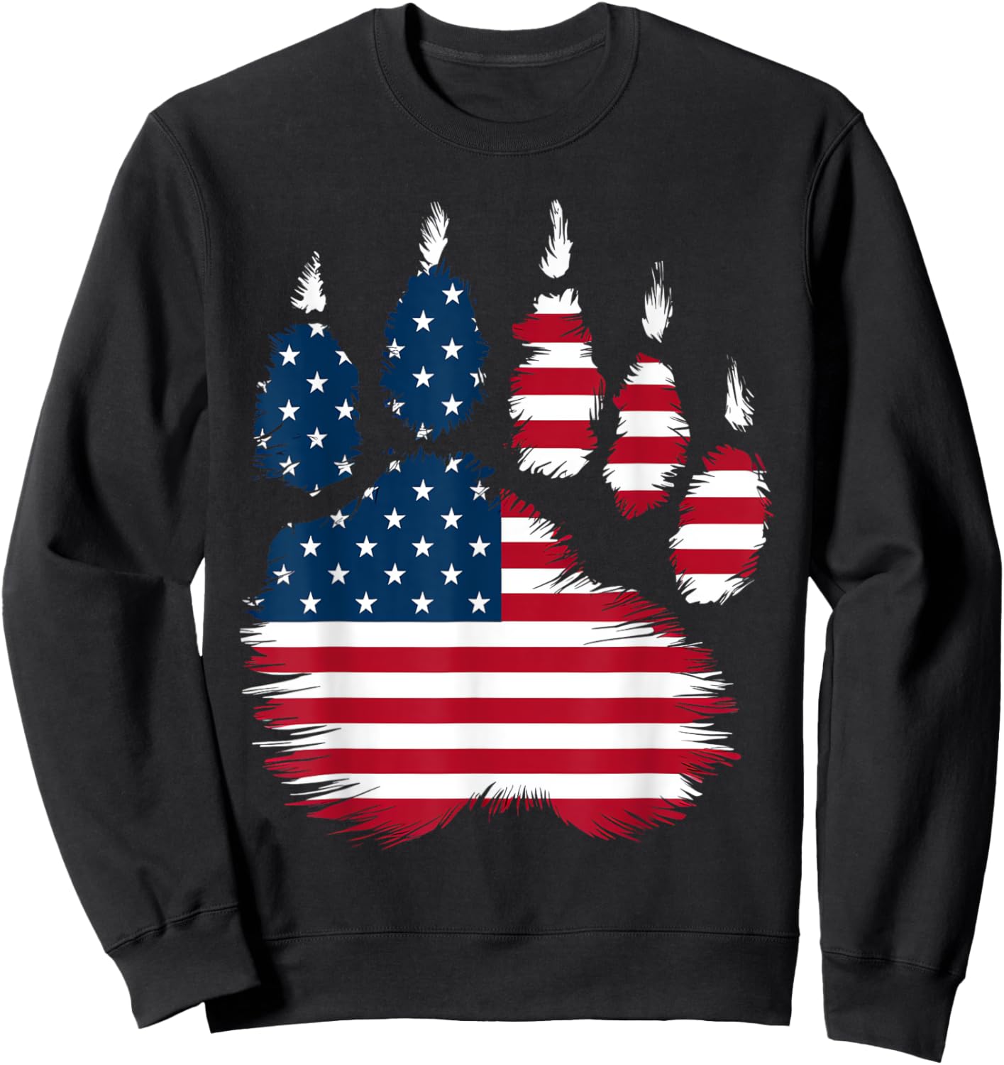 Bear Paw Patriotic USA Flag 4th of July Women Kids Men Sweatshirt - Sweatshirt | Black