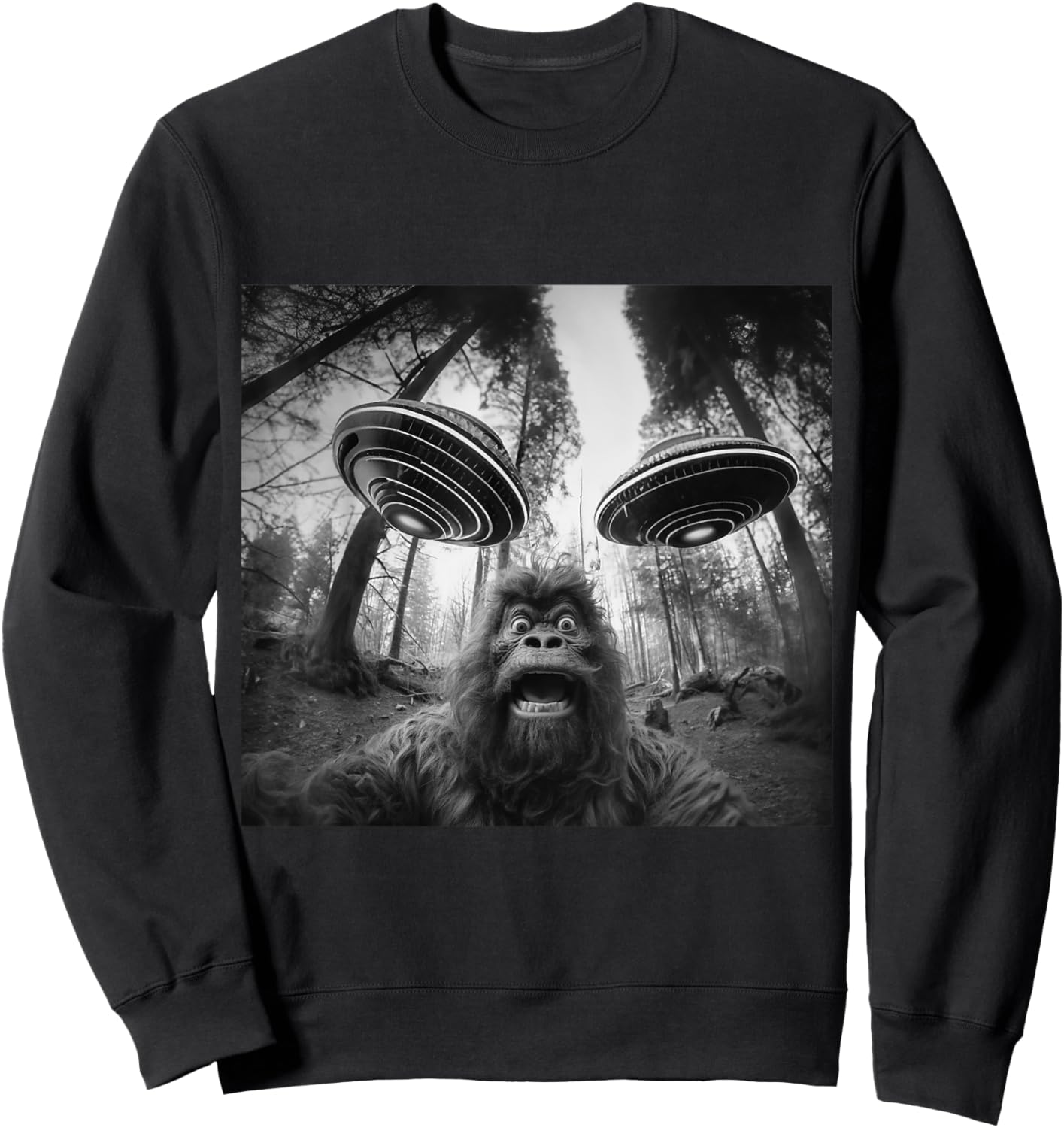 funny bigfoot Sasquatch Alien UFO women graphic fun Sweatshirt - Sweatshirt | Black