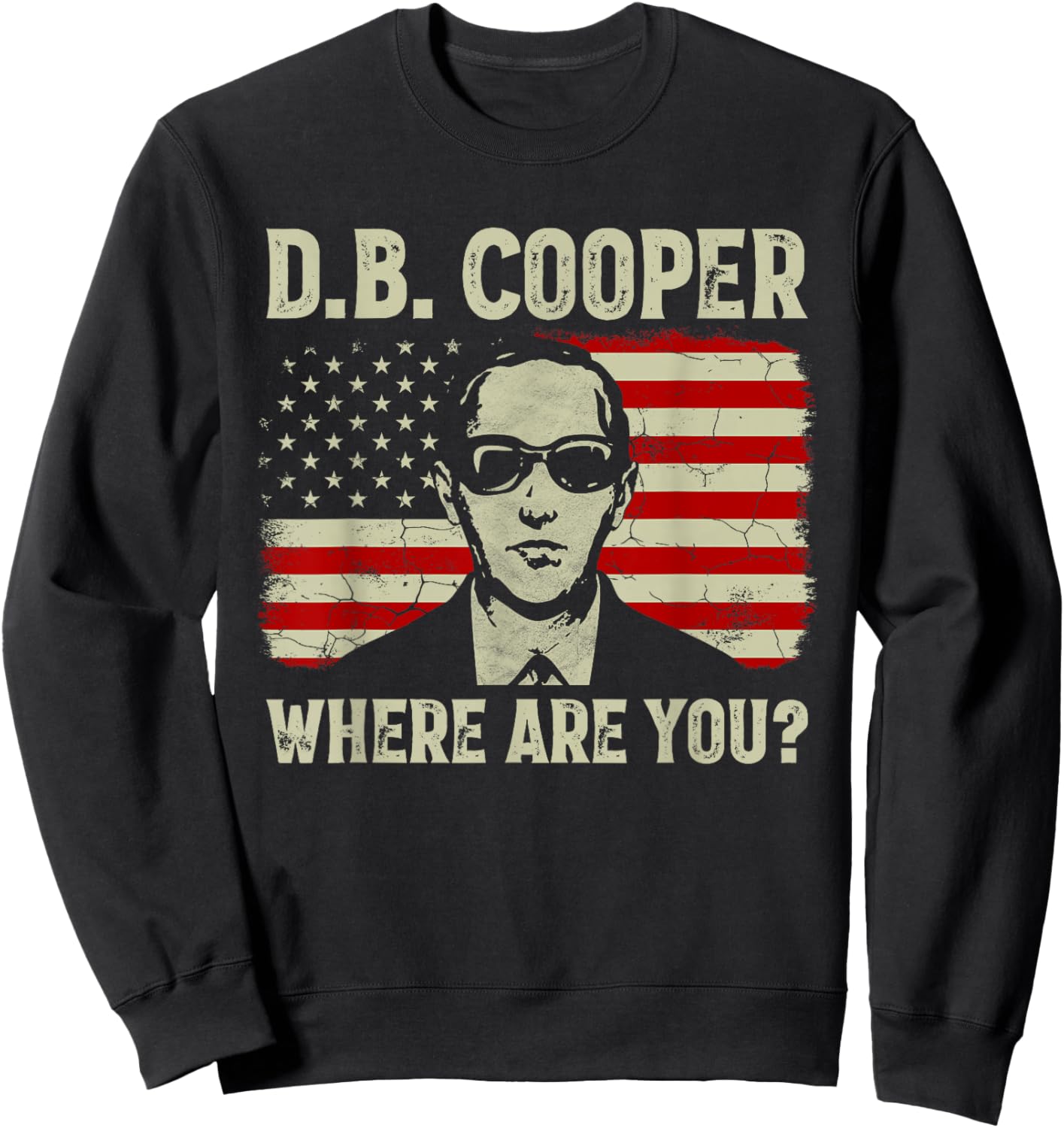 DB Cooper Where Are You D.B. Coopers Vintage US Flag Sweatshirt - Sweatshirt | Black