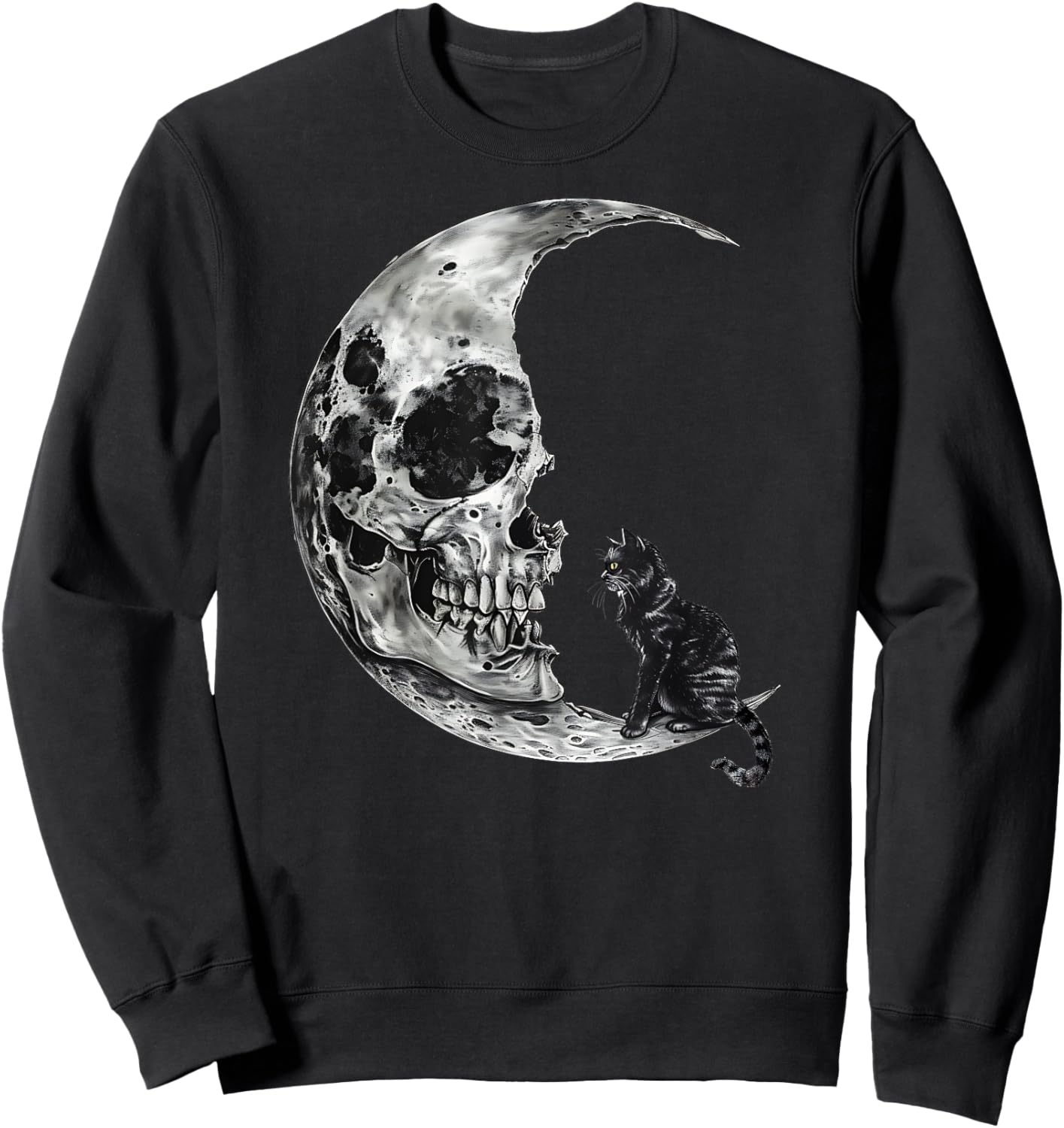 Vintage Halloween Black Cat Scary Skull Moon Men Women Kids Sweatshirt - Sweatshirt | Black