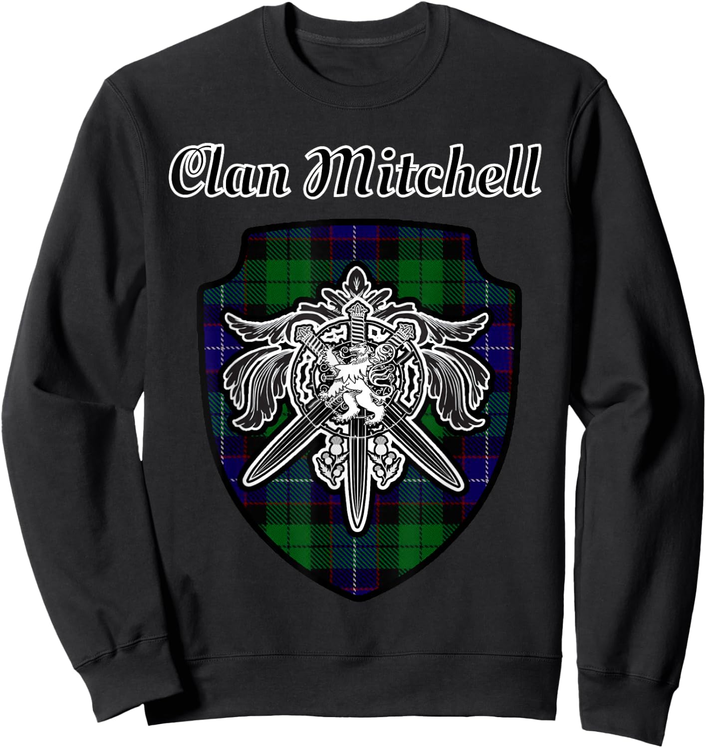 Mitchell Scottish Clan Tartan Lion Sword Crest Sweatshirt - Sweatshirt | Black