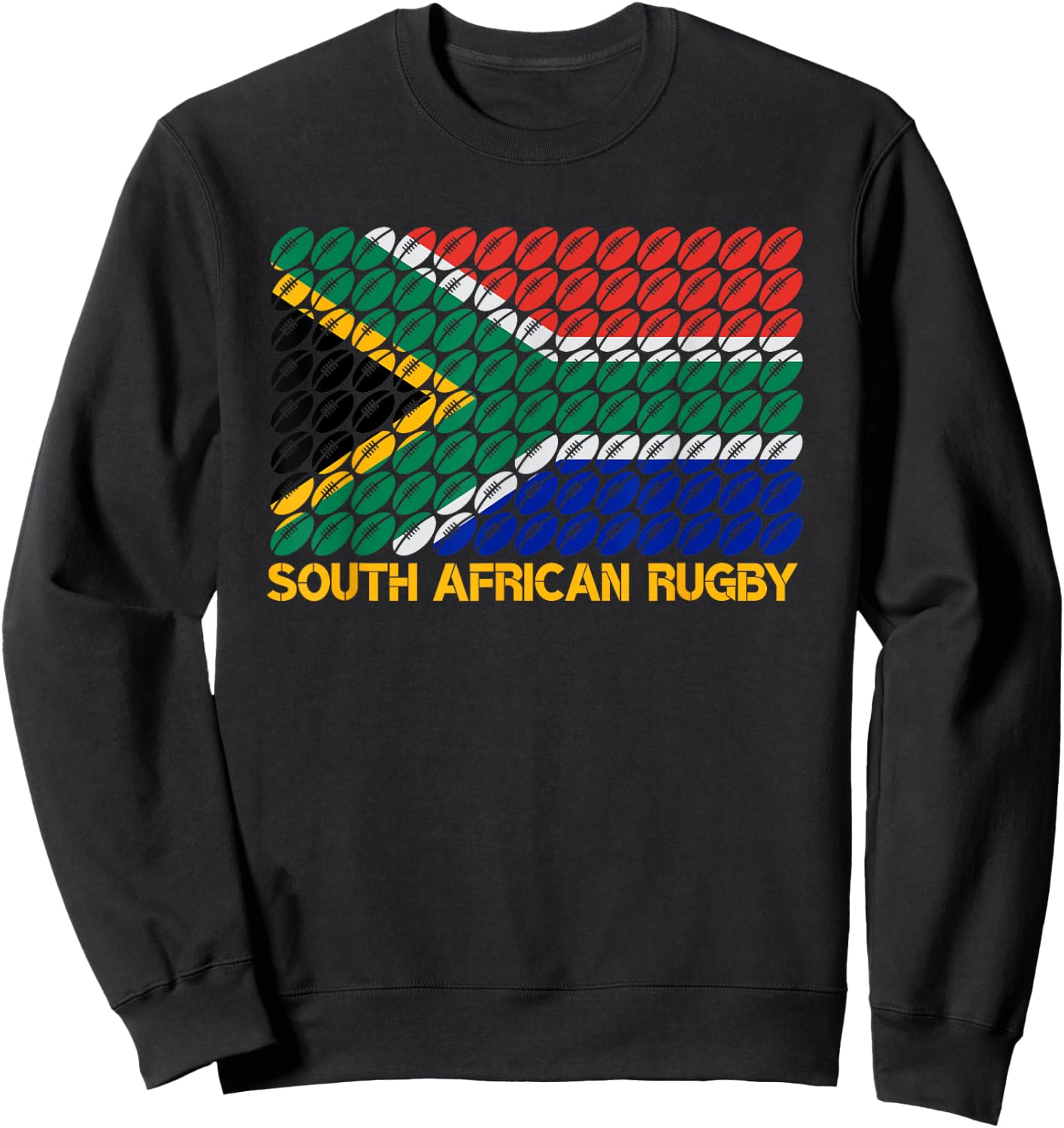 Rugby Ball Pattern South Africa Flag Sweatshirt - Sweatshirt | Black