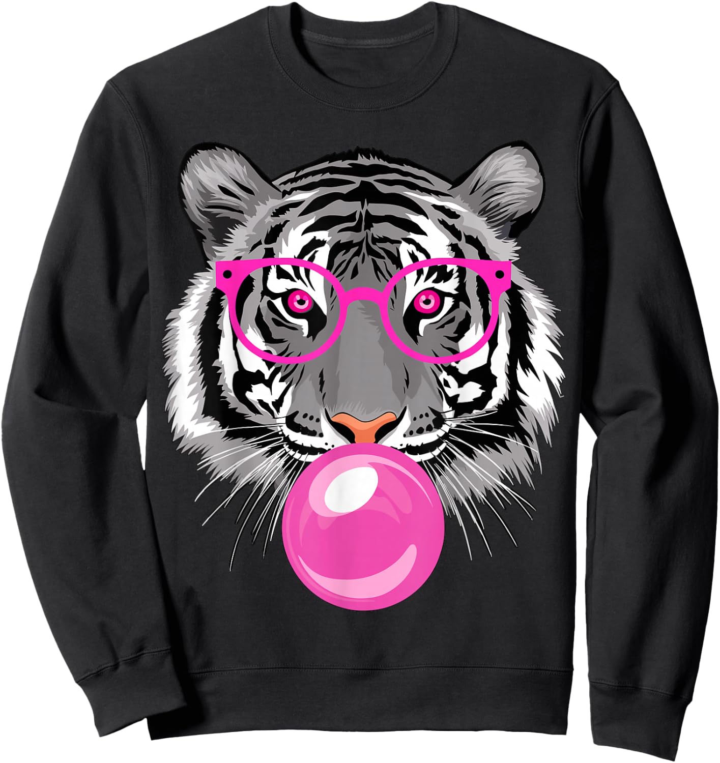 Tiger with Glasses and Bubble Gum Sweatshirt - Sweatshirt | Black