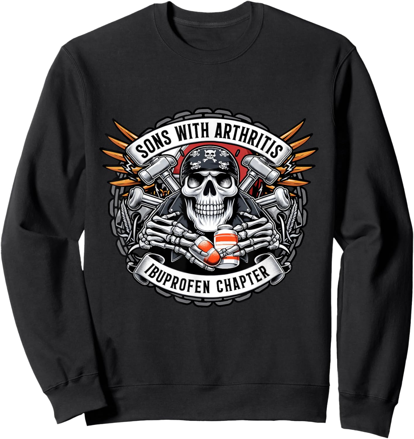 Söhne mit Arthritis Ibuprofen Chapter Biker Skull Halloween Sweatshirt - Sweatshirt | Black
