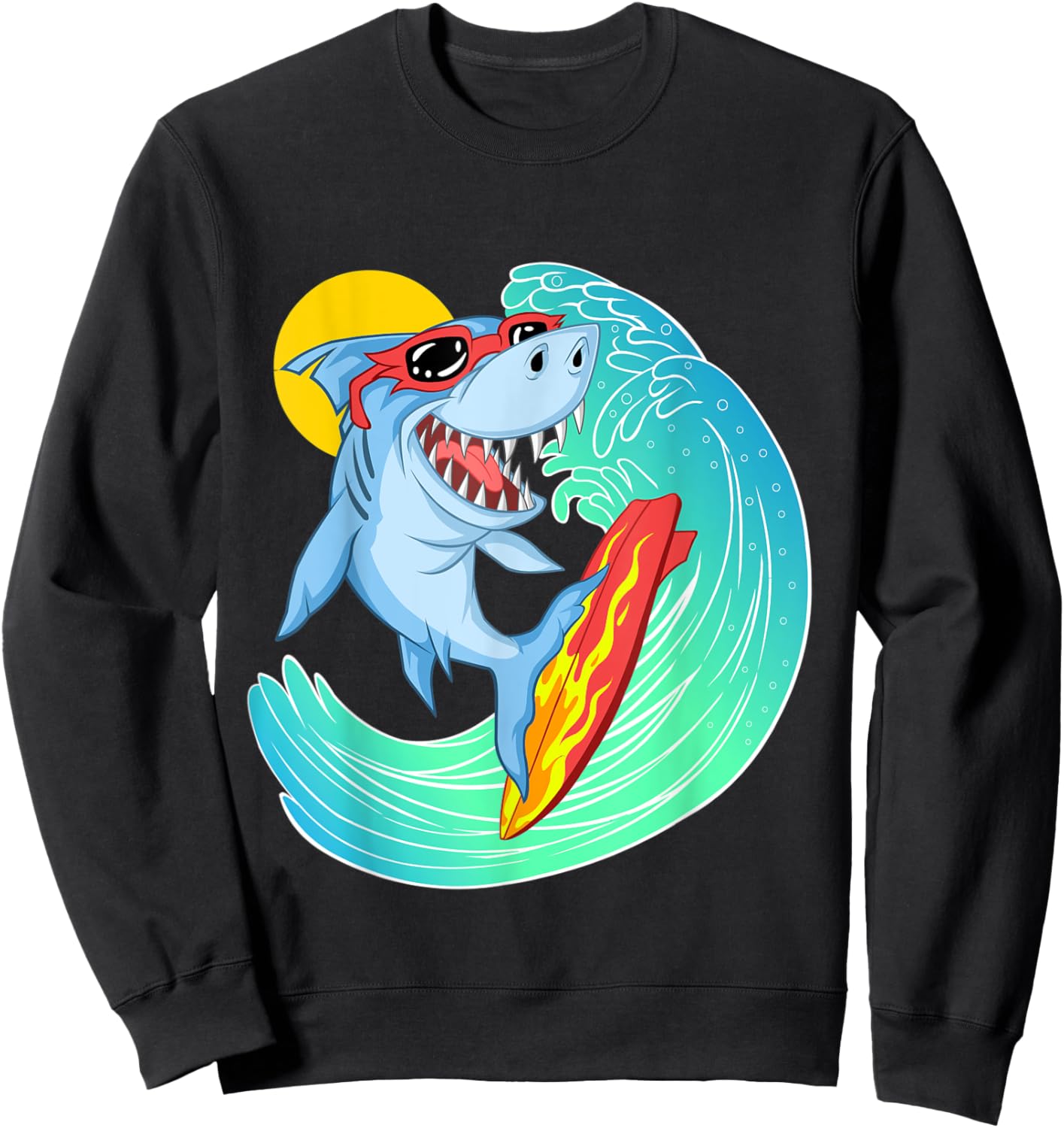 Surfing Shark Cute Sea Animal | Ocean Creature Adult & Kids Sweatshirt - Sweatshirt | Black