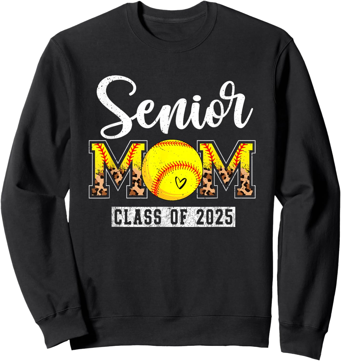 Senior 2025 Softball Mom Senior Mama 2025 Leopard style Sweatshirt - Sweatshirt | Black
